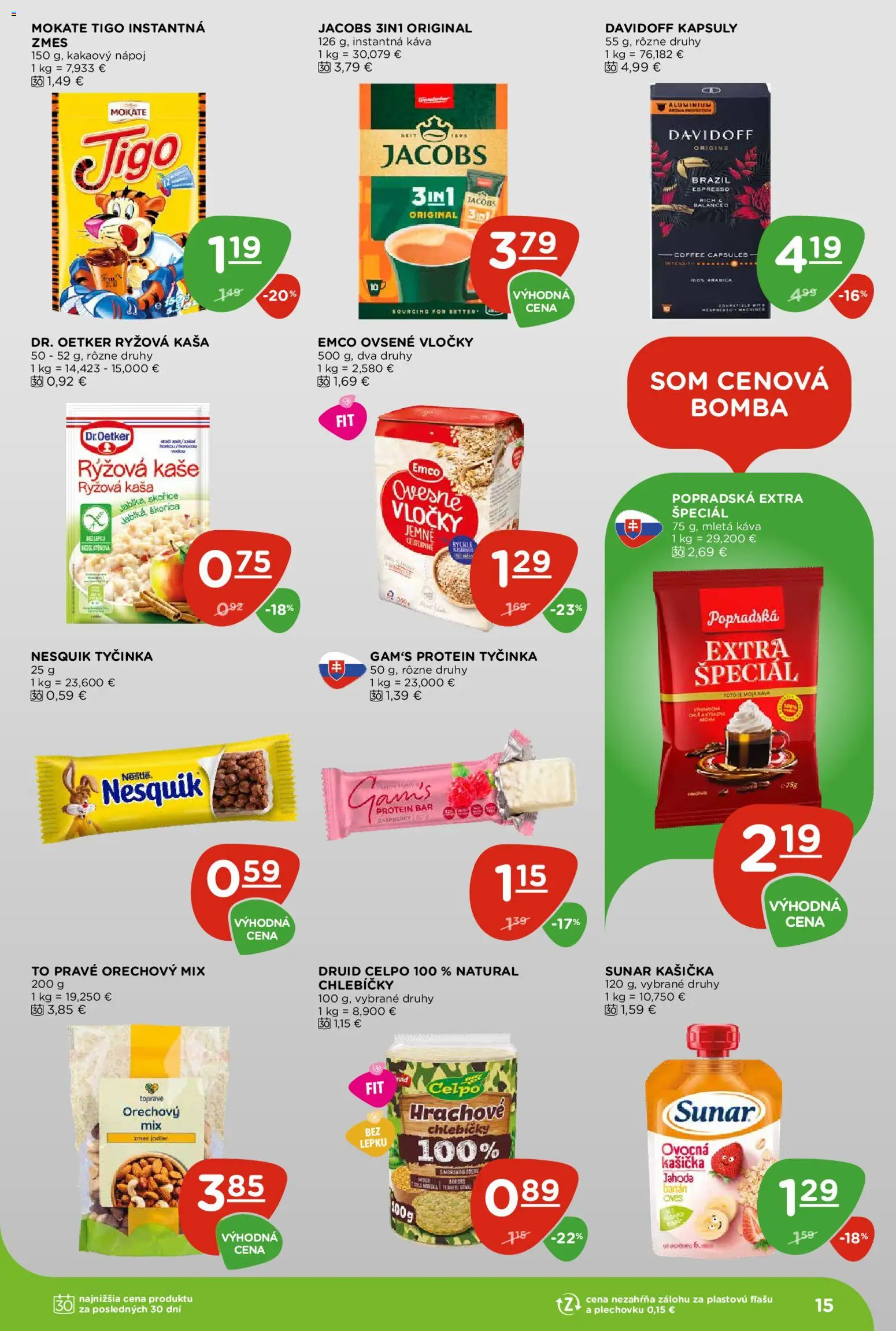 Nové Terno akcie – leták je platný od 30.07.2026 | Strana: 15 | Produkty: Davidoff, Sunar, Vločky, Nesquik