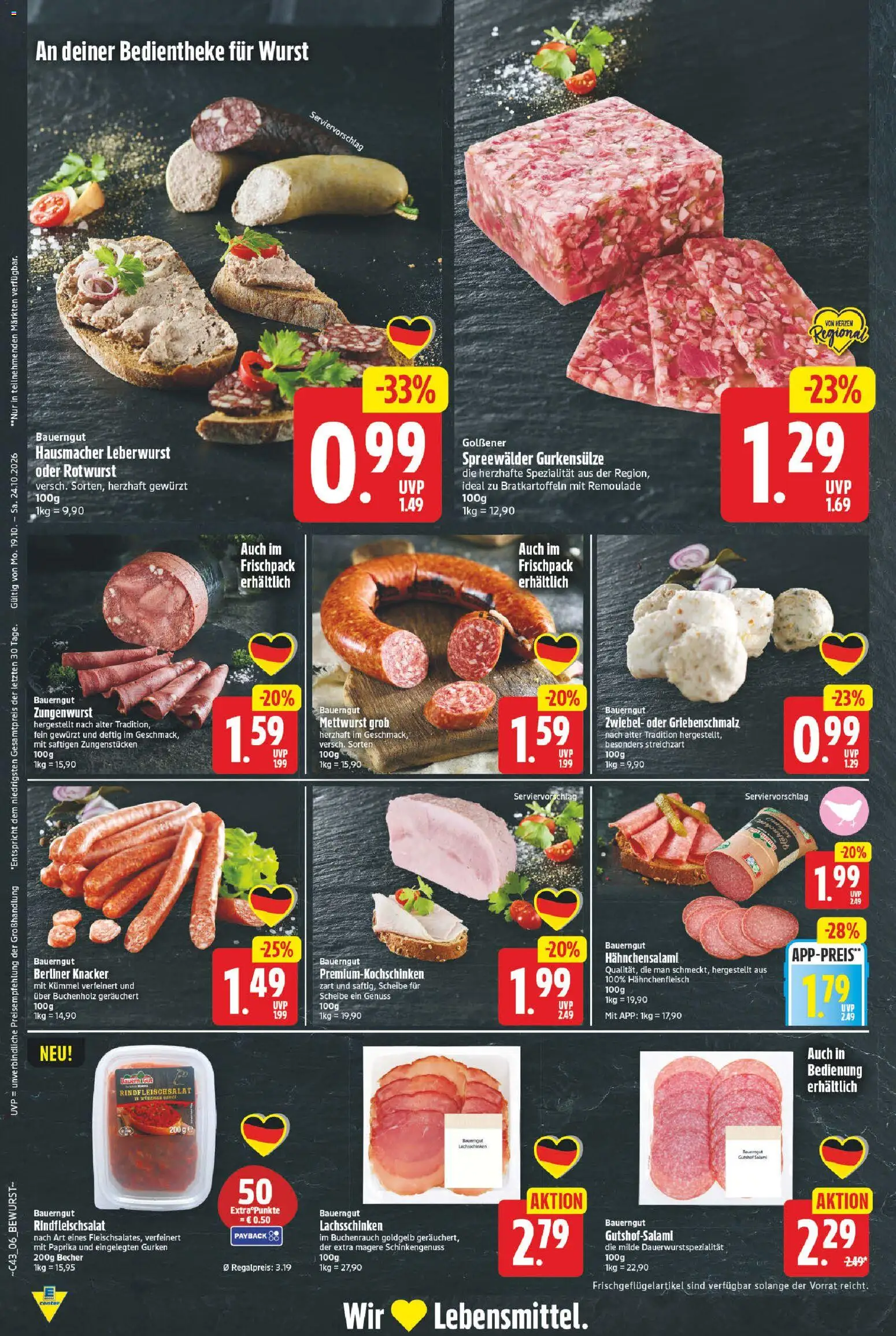 E center Prospekt – gültig ab 19.10.2026 | Seite: 6 | Produkte: Berliner, Paprika, Bauerngut, Gurken