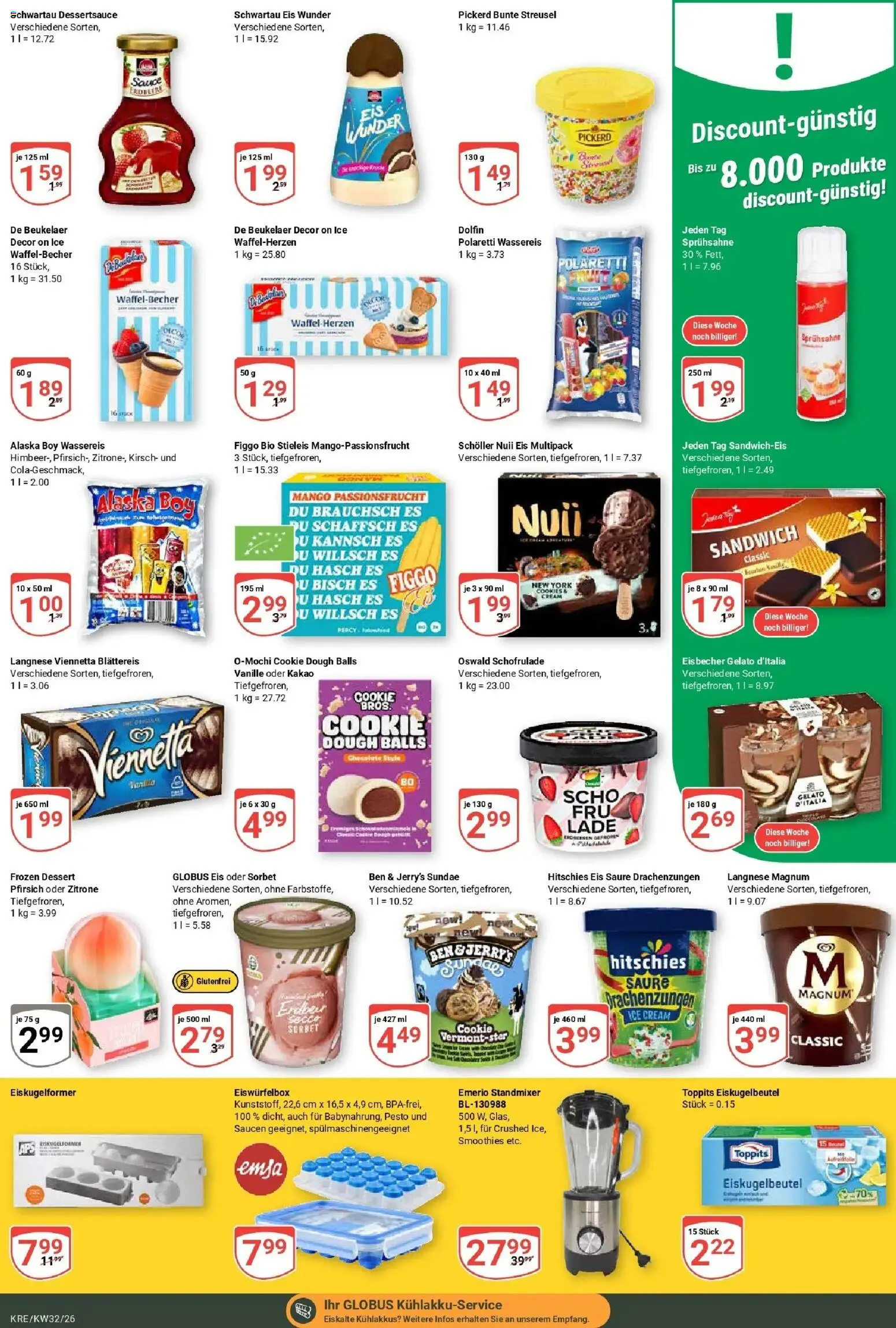 Globus Prospekt Krefeld (ab 03.08.2026) » Angebote online | Seite: 9 | Produkte: Nuii eis, Vanille, Zitrone, Mango