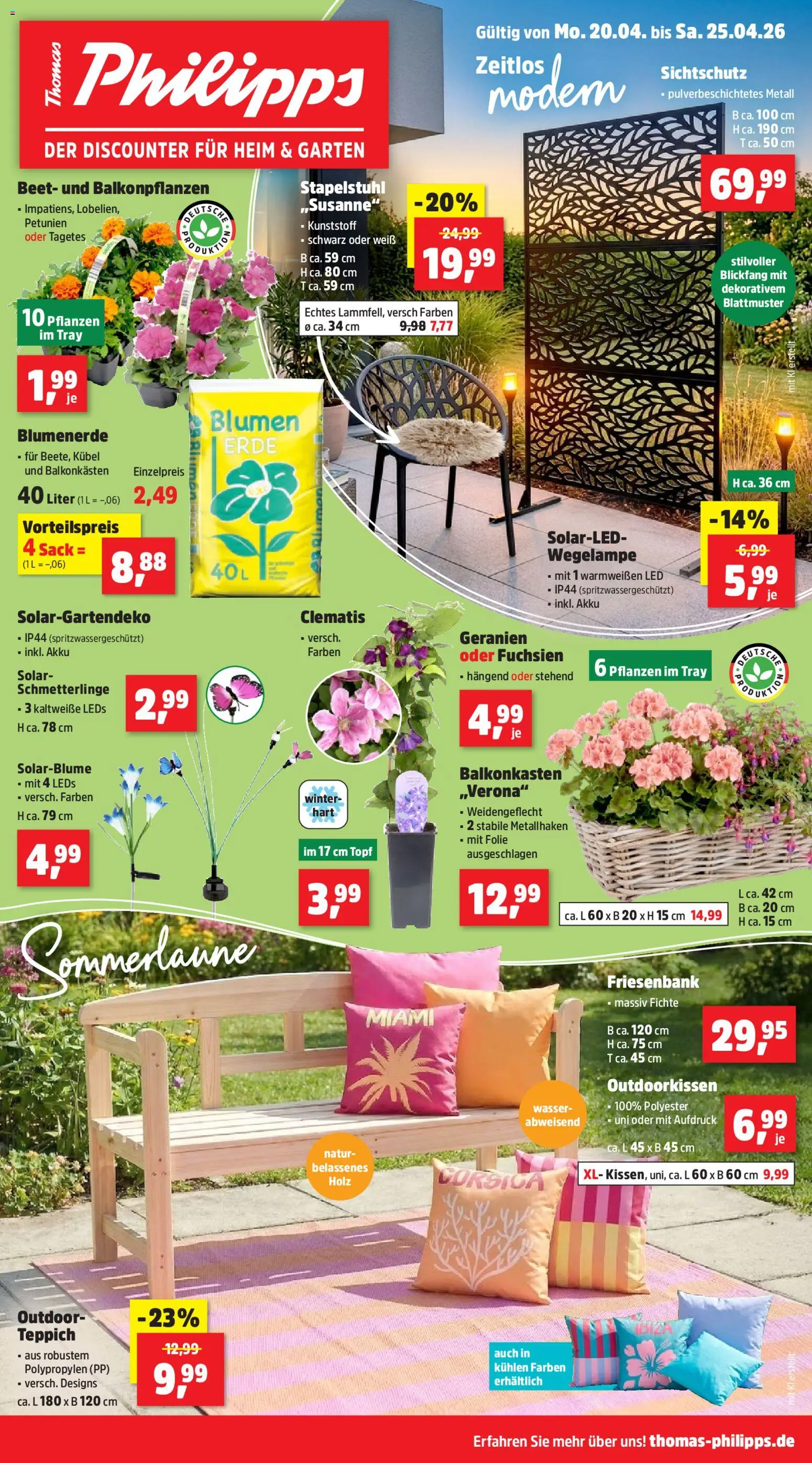 Thomas Philipps Prospekt – gültig ab 20.04.2026 | Seite: 1 | Produkte: Teppich, Blumen, Geranien, Blumenerde
