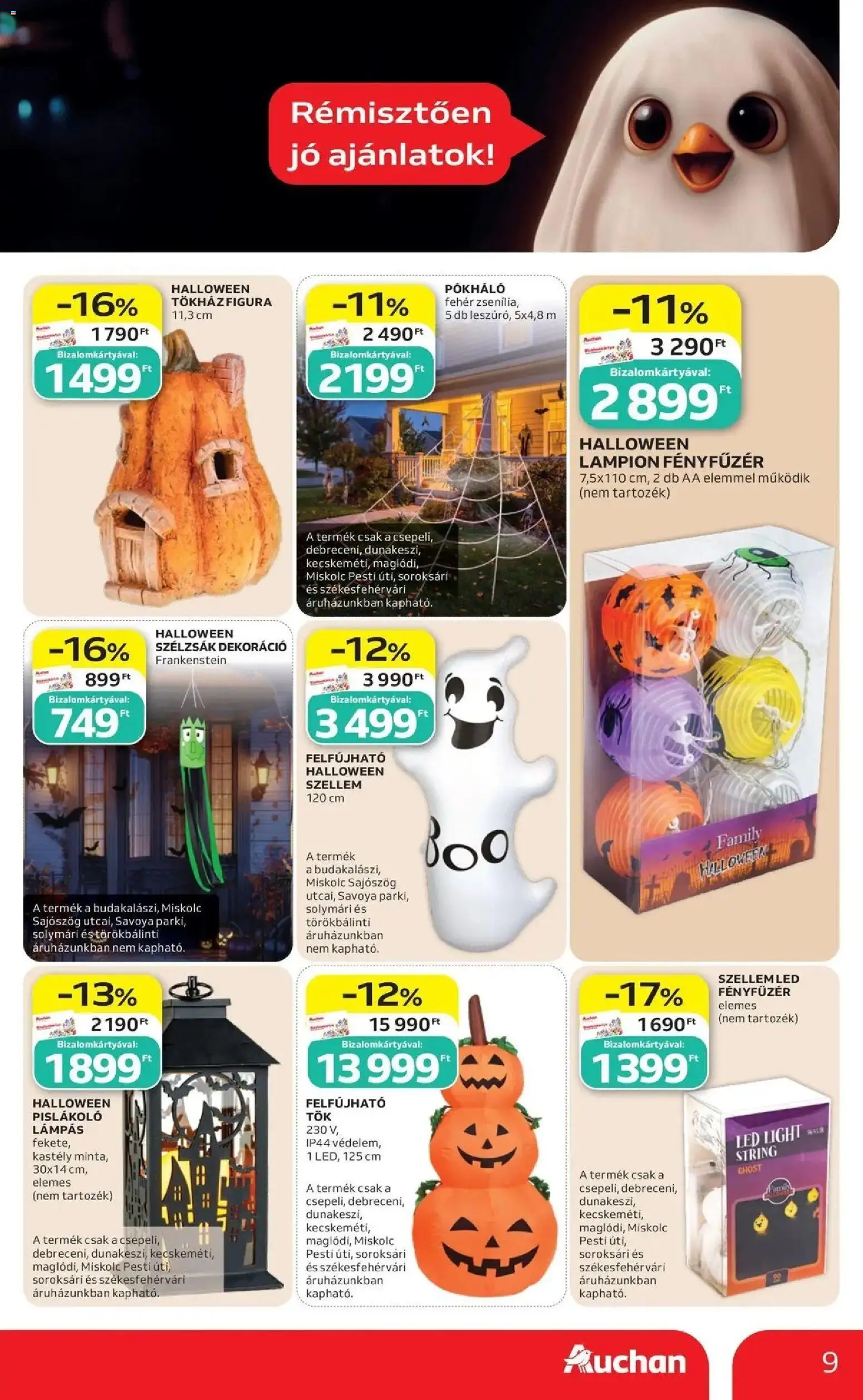 Auchan akciós újság Kecskemét - 2026.10.02. -tól/töl > akció, lapozható szórólap 🛍️ | Oldal: 9 | Termékek: Fényfüzér, Tök, Lámpás, LED