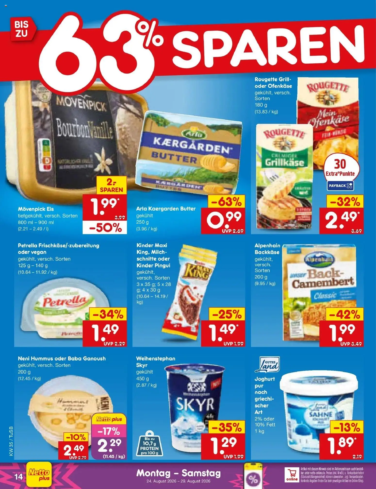 Netto Marken-Discount Prospekt Sindelfingen (ab 24.08.2026) » Angebote | Seite: 22 | Produkte: Joghurt, Skyr, Movenpick eis, Camembert