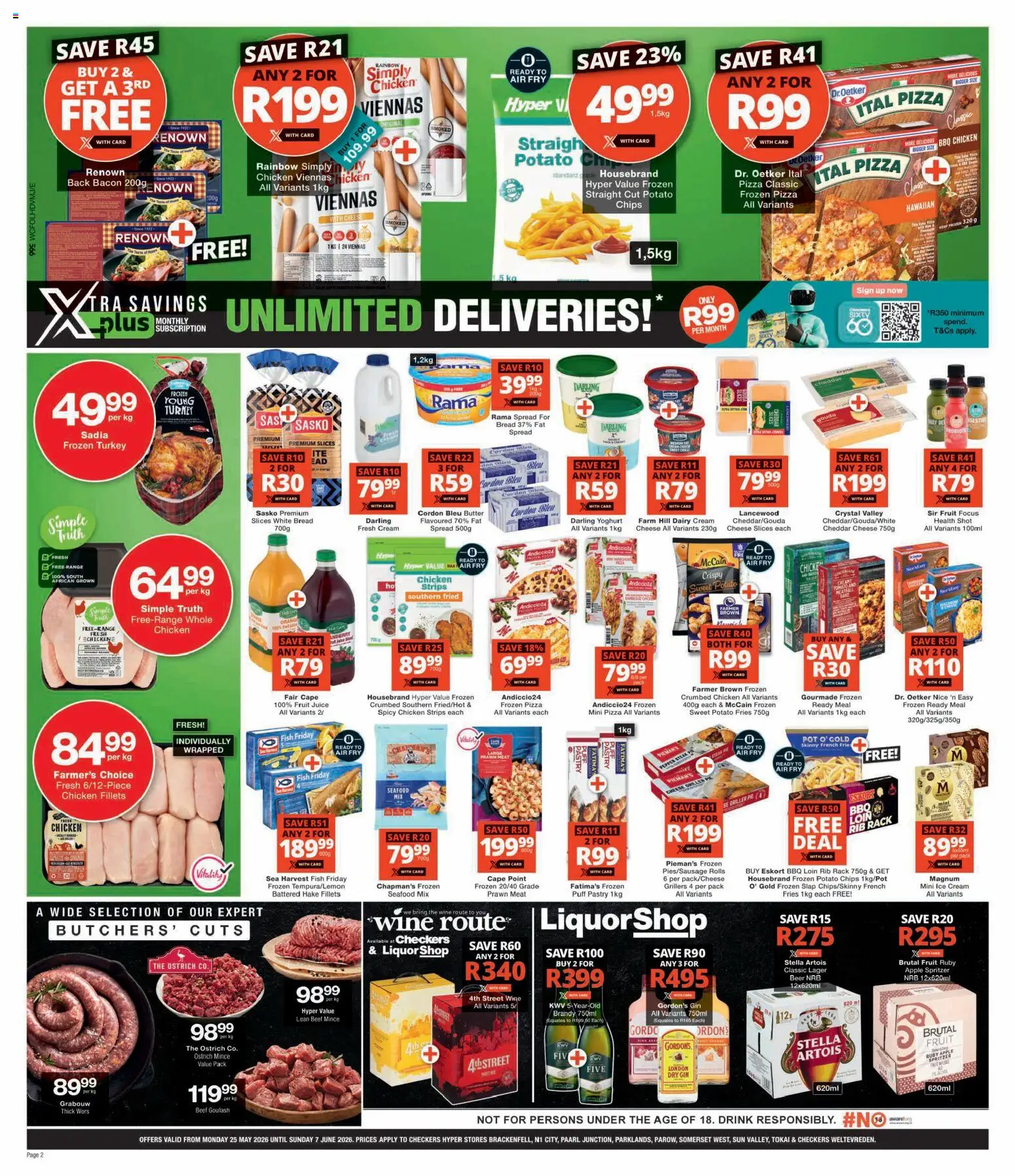 New Checkers catalogue – valid from 25.05.2026 | Page: 2 | Products: Yoghurt, Fish, Chips, Fruit