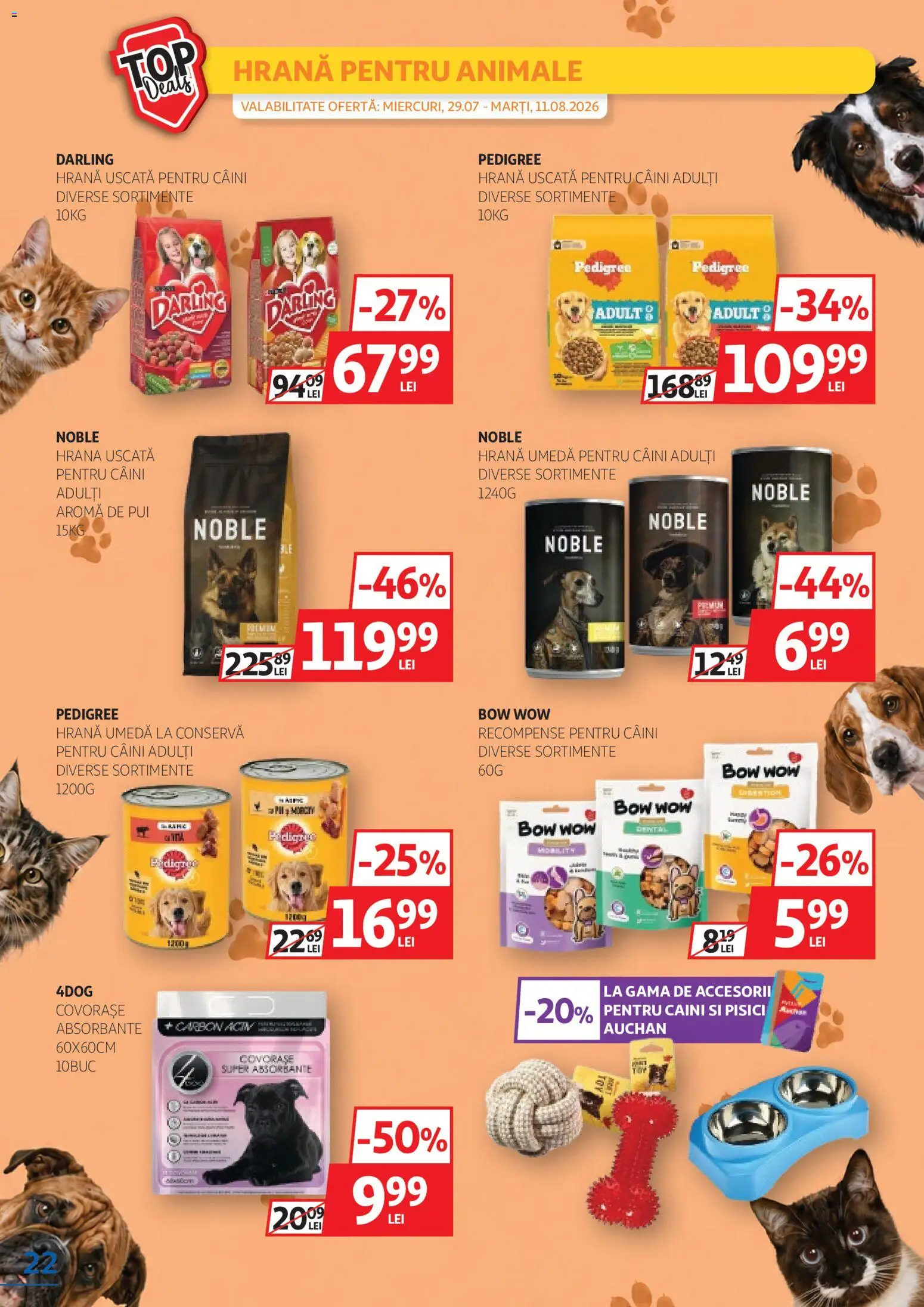 Noul catalog Auchan – valabil de la 29.07.2026 | Pagină: 22 | Produse: Pui, Absorbante