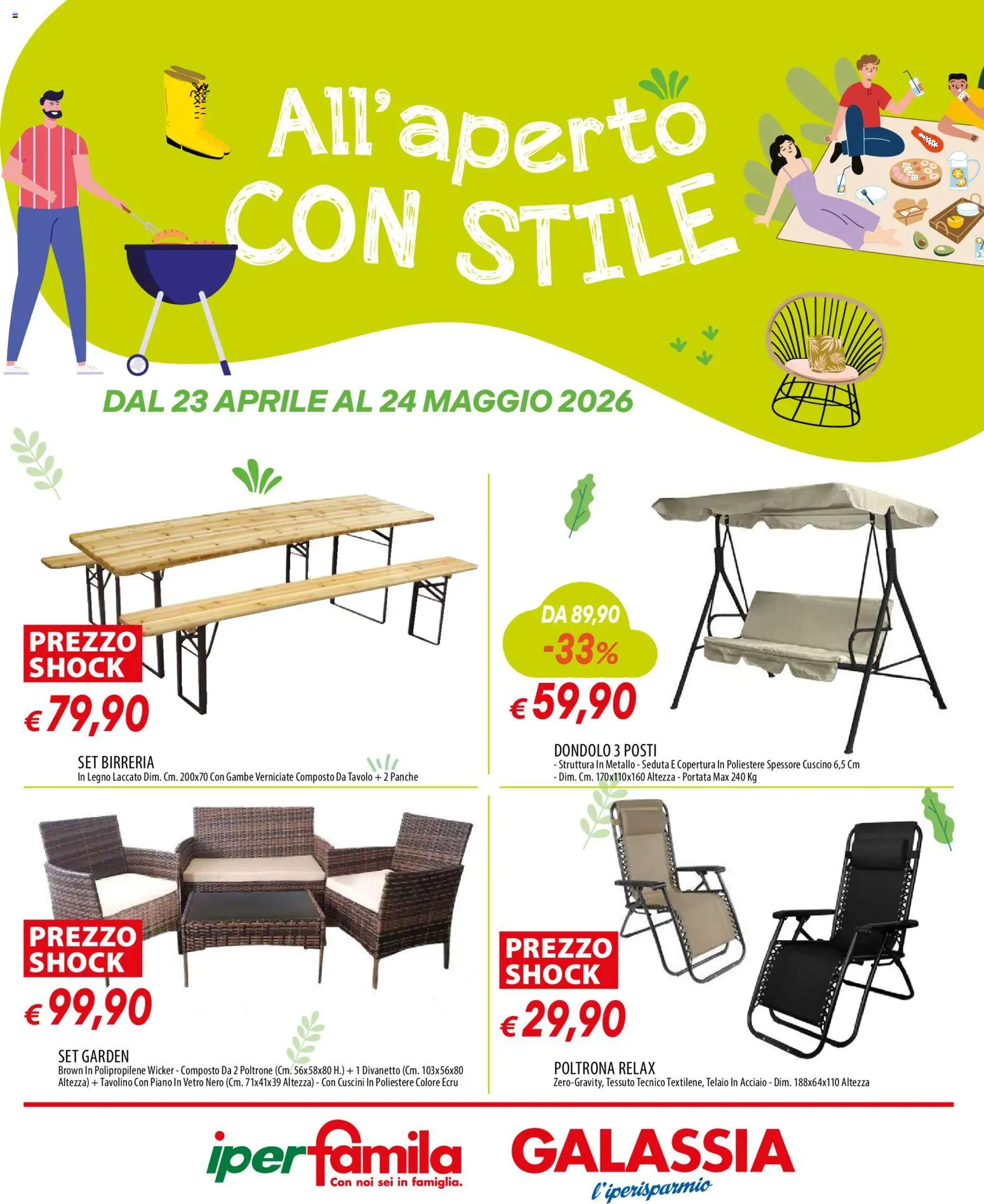 Volantino Galassia del 23.04.2026 | Pagina: 1 | Prodotti: Tavolino, Dondolo, Set birreria, Tavolo