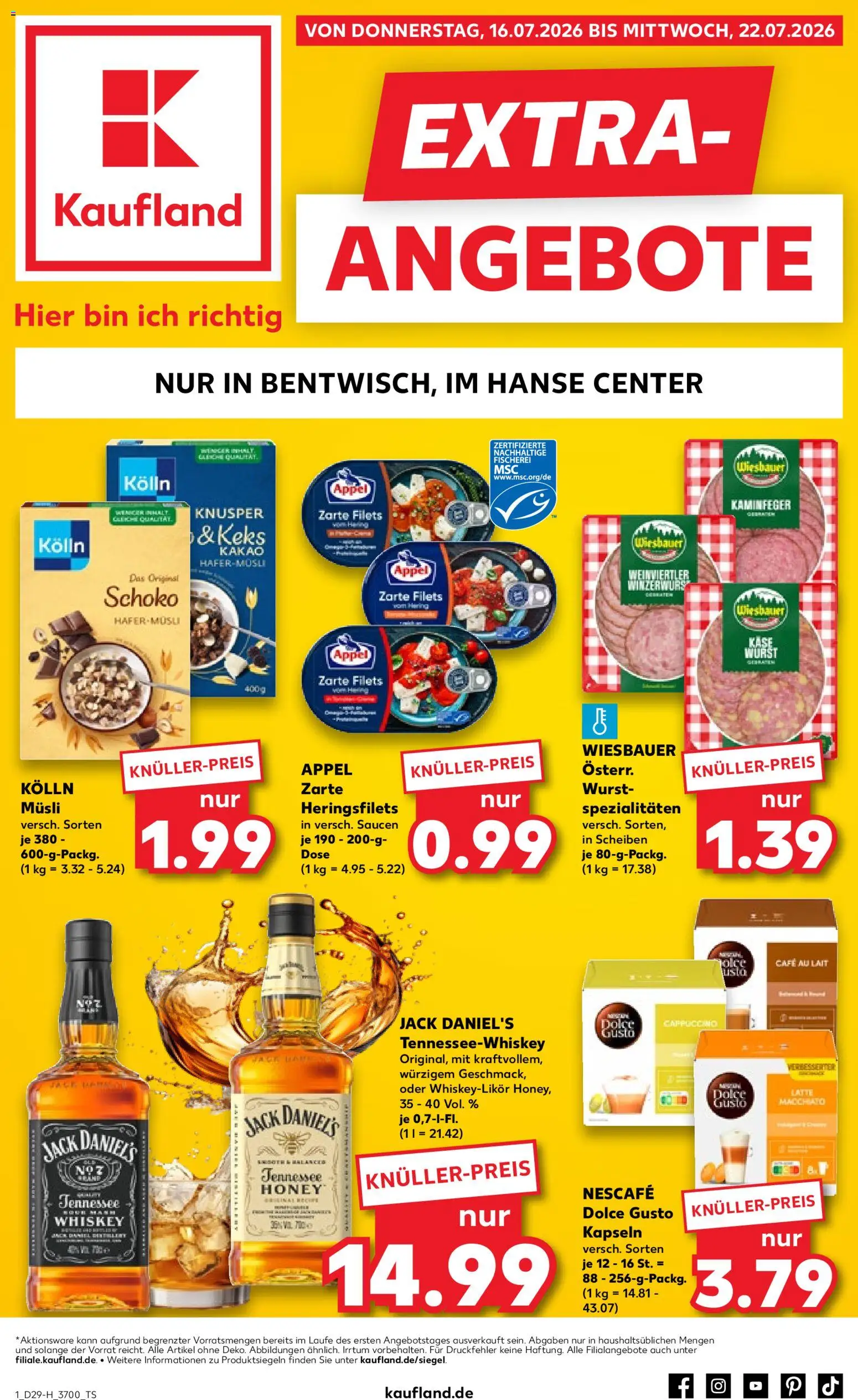 Kaufland Německo leták - Rostock od 16.07.2026 | Strana: 1 | Produkty: Nescafé, Jack Daniel’s, Cappuccino, Kakao