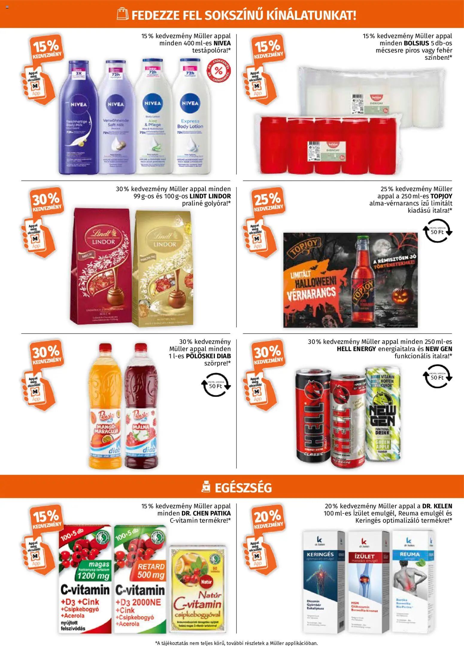 Müller akciós ujság - amely érvényes a következő dátumtól: 2026.10.19. | Oldal: 6 | Termékek: Hell Energy, Body, Lindor, Topjoy
