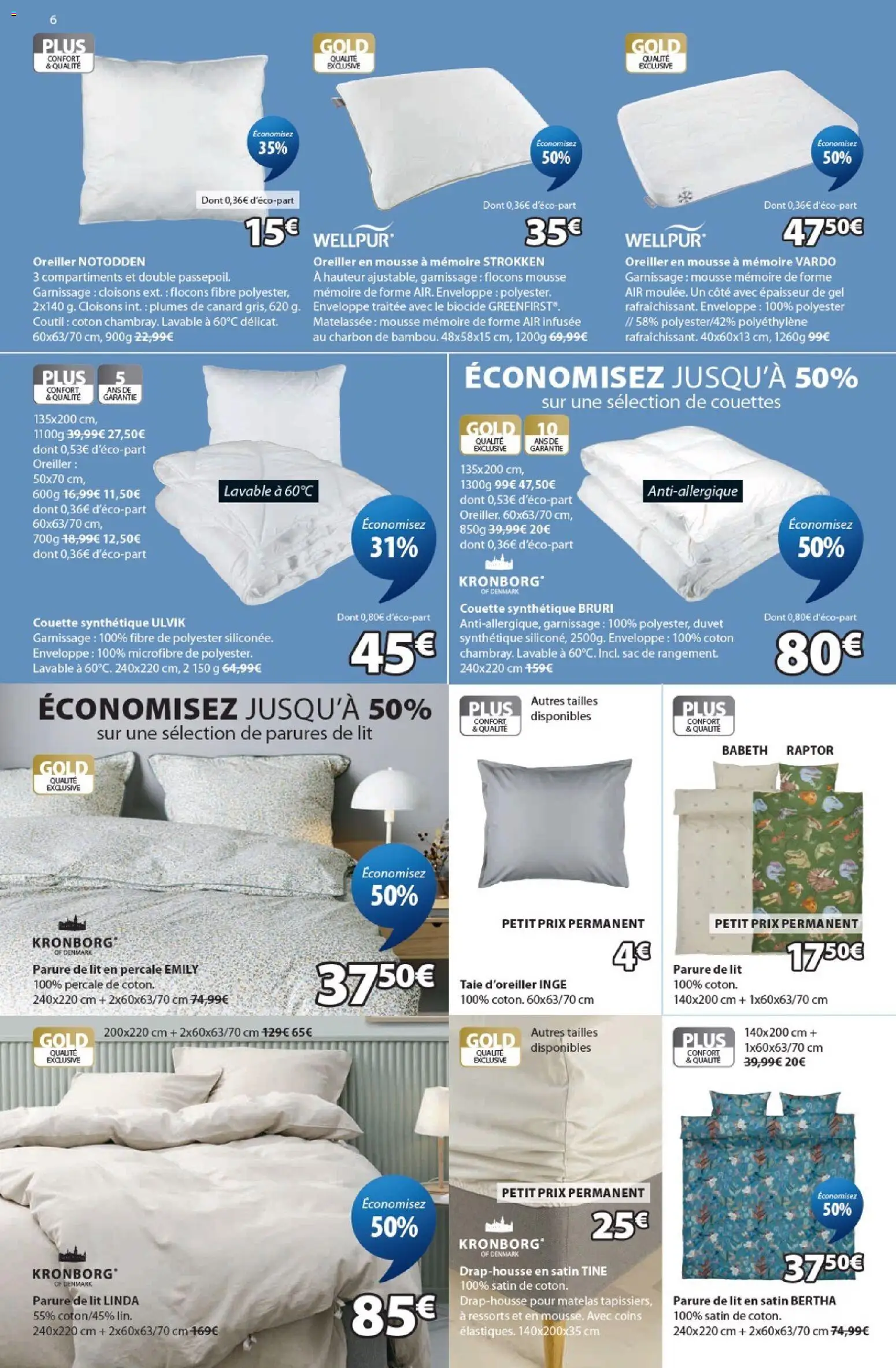{H1} | Page: 6 | Produits: Flocons, Sac, Enveloppe, Couette