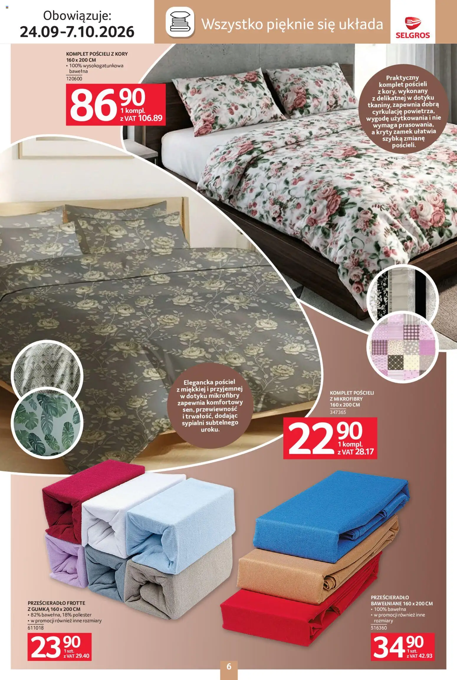 Selgros cash&carry gazetka - Home deco od 24.09.2026 | Strona: 6 | Produkty: Pościel, Prześcieradło, Prześcieradło z gumką