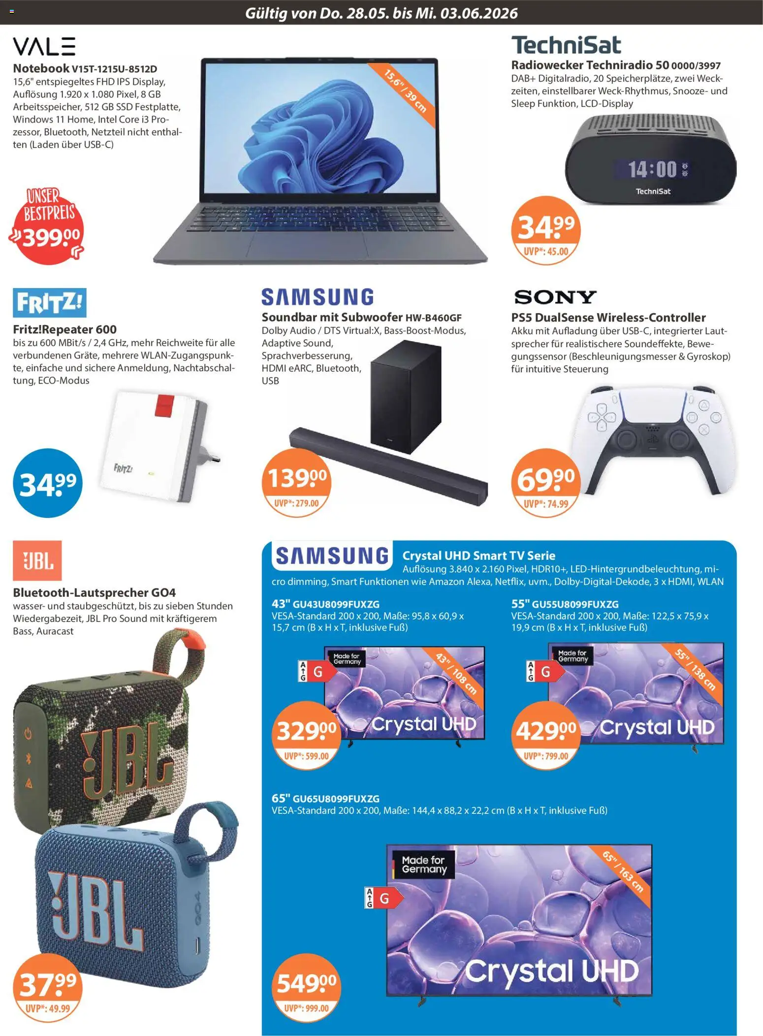 V-Markt Schwaben / Oberbayern – gültig ab 28.05.2026 | Seite: 16 | Produkte: Wasser, Radiowecker, Soundbar, Notebook