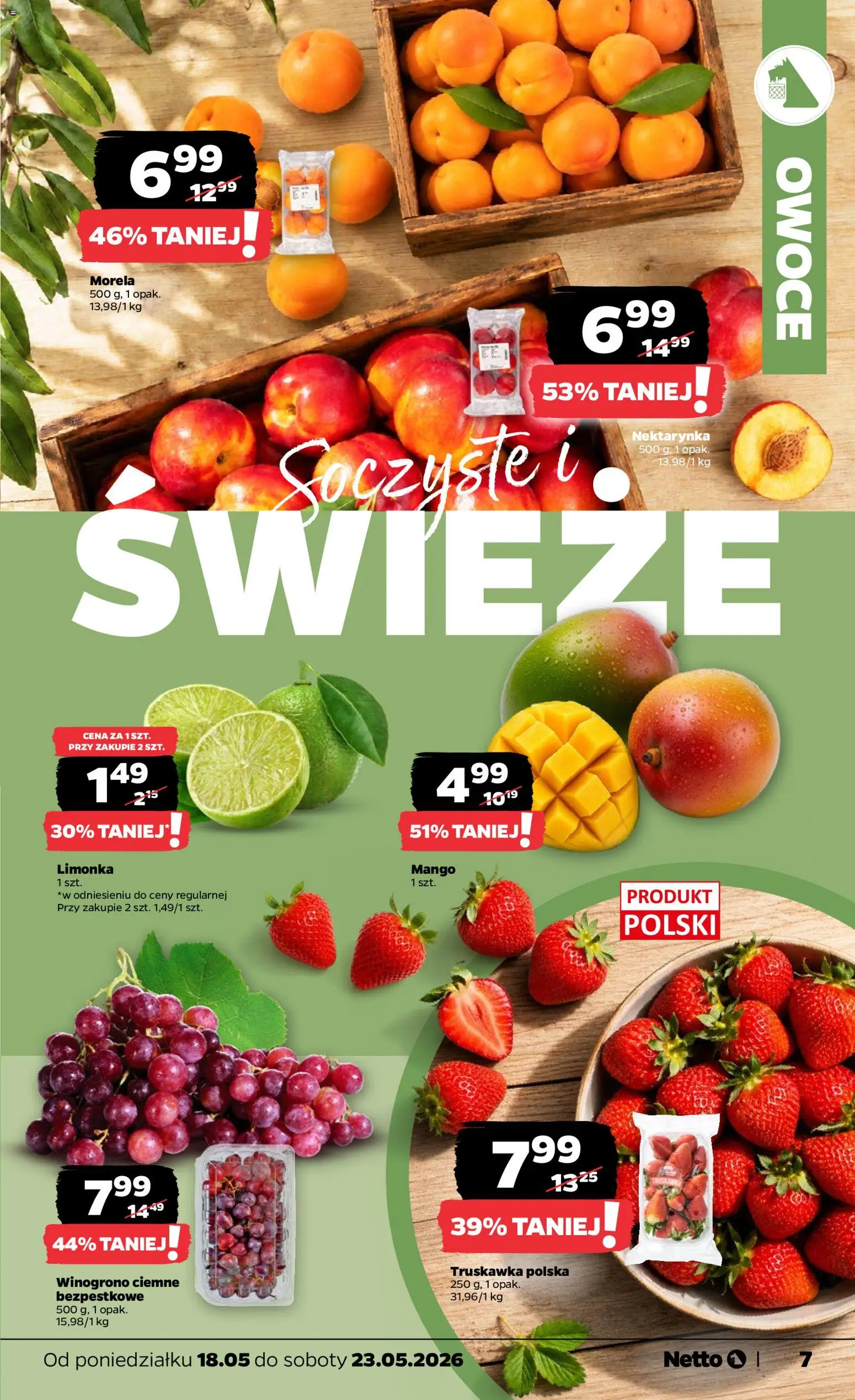Netto gazetka od poniedziałku spożywcza od 18.05.2026 | Strona: 7 | Produkty: Mango, Limonka, Nektarynka, Owoce