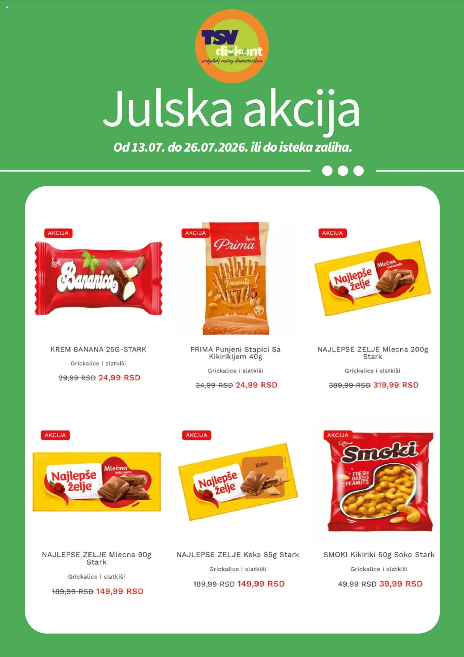 TSV Diskont katalog - važi od 13.07.2026 | Strana: 3 | Proizvode: Banana, Keks, Smoki, Kikiriki