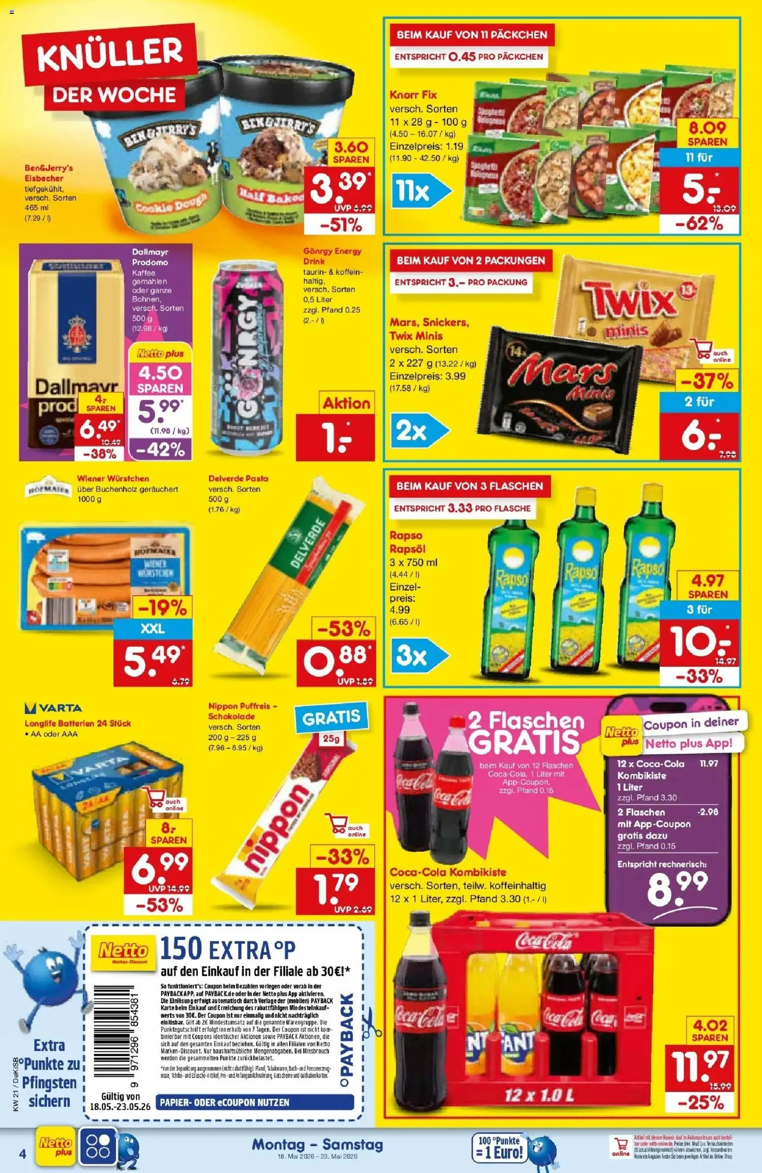 Netto Marken-Discount Prospekt Bad Friedrichshall	 – gültig ab 17.05.2026 | Seite: 4 | Produkte: Knorr fix, Wiener wurstchen, Coca cola, Rapso rapsol