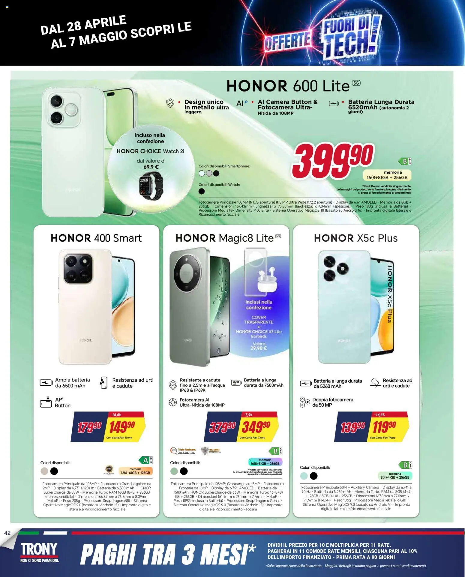 Volantino Trony del 28.04.2026 | Pagina: 42 | Prodotti: Smartphone, Fotocamera, Fan, Batteria
