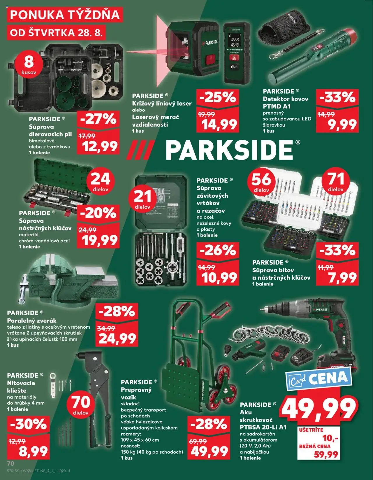 Nové Kaufland akcie – leták je platný od 28.08.2025 | Strana: 70 | Produkty: Laser, Laserový merač, Aku skrutkovač, Detektor kovov
