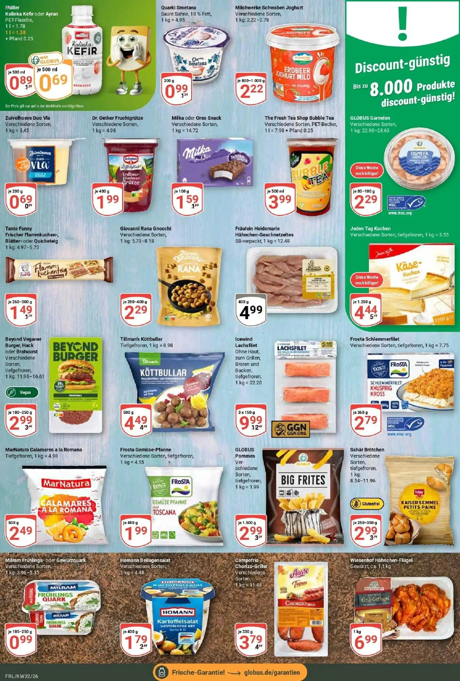 Globus Prospekt Freilassing (ab 03.08.2026) » Angebote online | Seite: 8 | Produkte: Quark, Joghurt, Burger, Garnelen