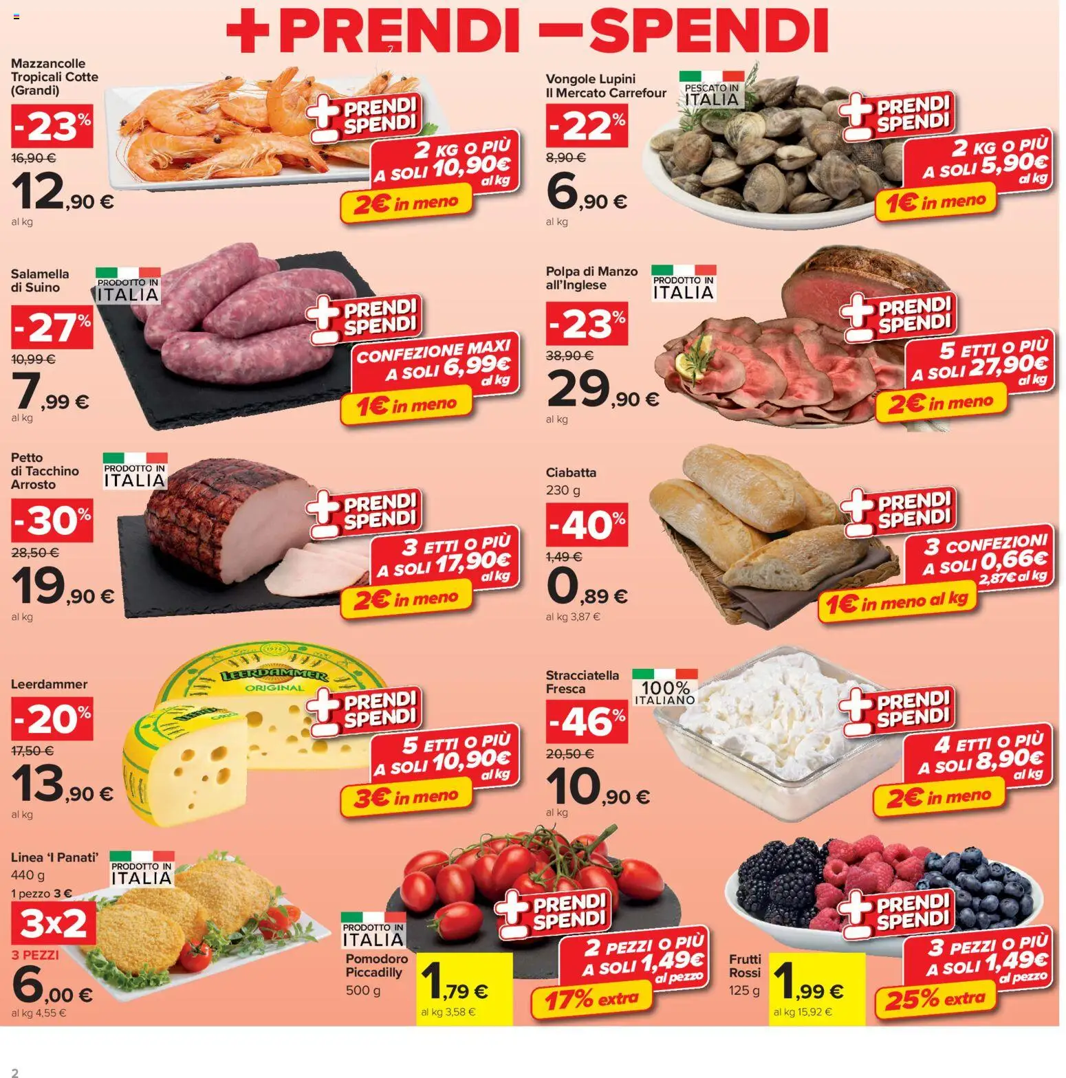 Volantino Carrefour del 13/07/2026 | Pagina: 2 | Prodotti: Mazzancolle, Suino, Pomodoro, Stracciatella