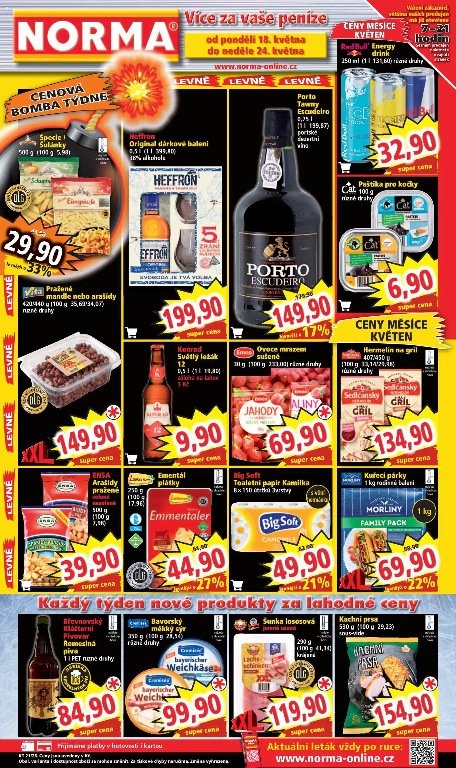 Norma leták od 18.05.2026 | Strana: 1 | Produkty: Ementál, Šunka, Párky, Energy drink