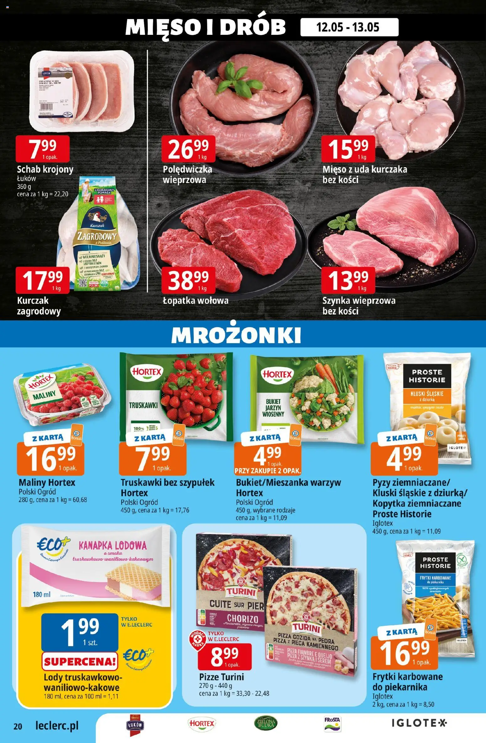 E.Leclerc gazetka - Wrocław od 12.05.2026 | Strona: 20 | Produkty: Karta, Kurczak zagrodowy, Pizza, Kopytka