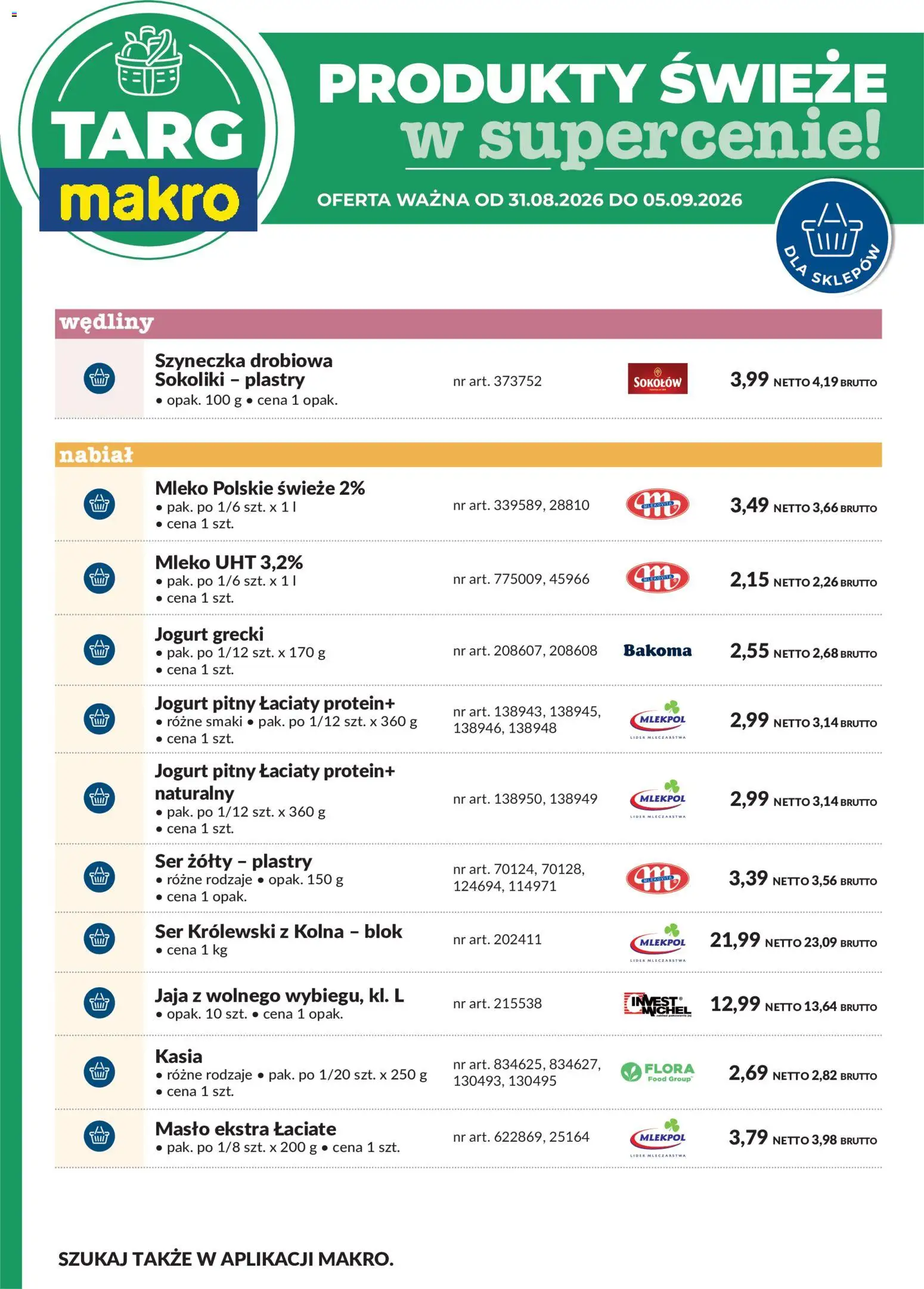 Makro gazetka - Oferta świeża w super cenach od 31.08.2026 | Strona: 7 | Produkty: Jogurt pitny, Masło, Ser, Mleko UHT
