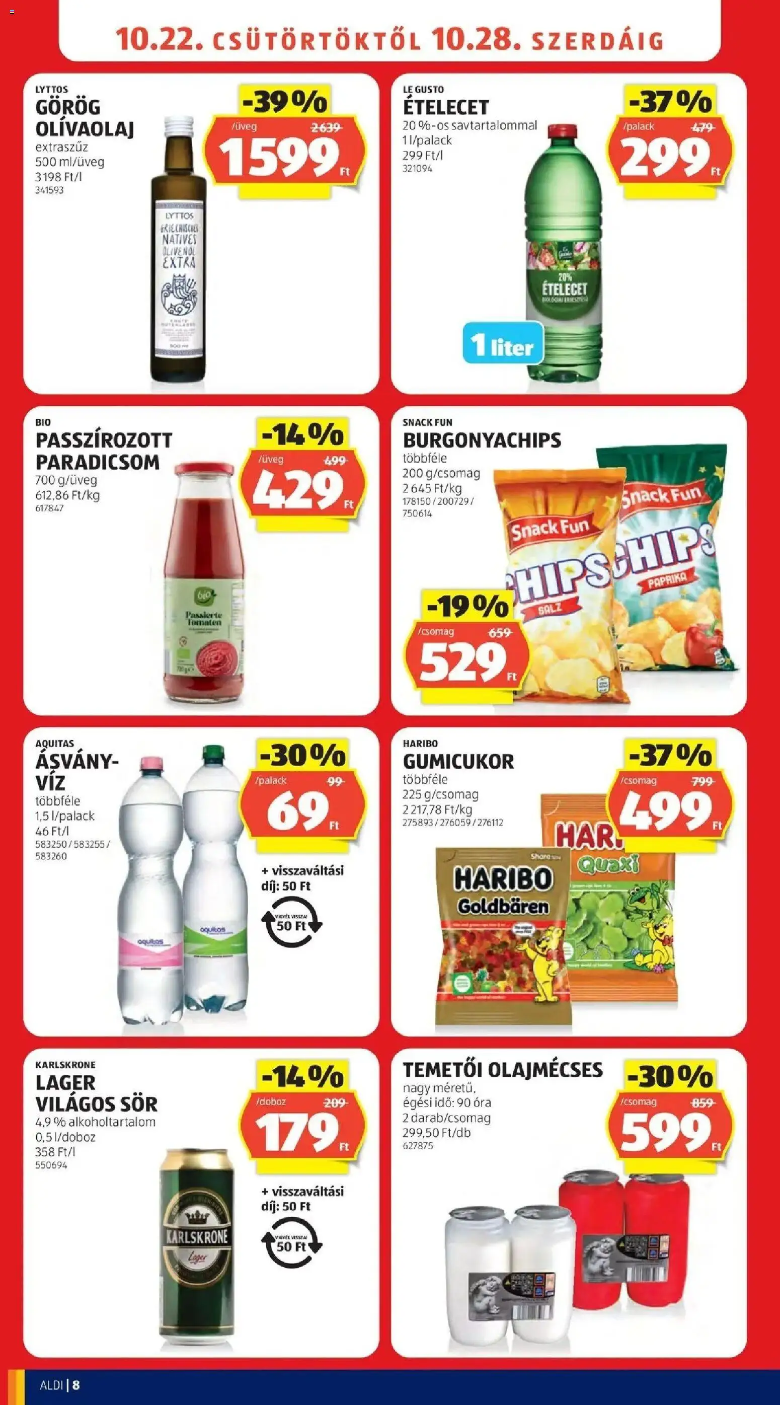 Aldi akciós ujság - amely érvényes a következő dátumtól: 2026.10.17. | Oldal: 8 | Termékek: Haribo, Ételecet, Passzírozott paradicsom, Világos sör