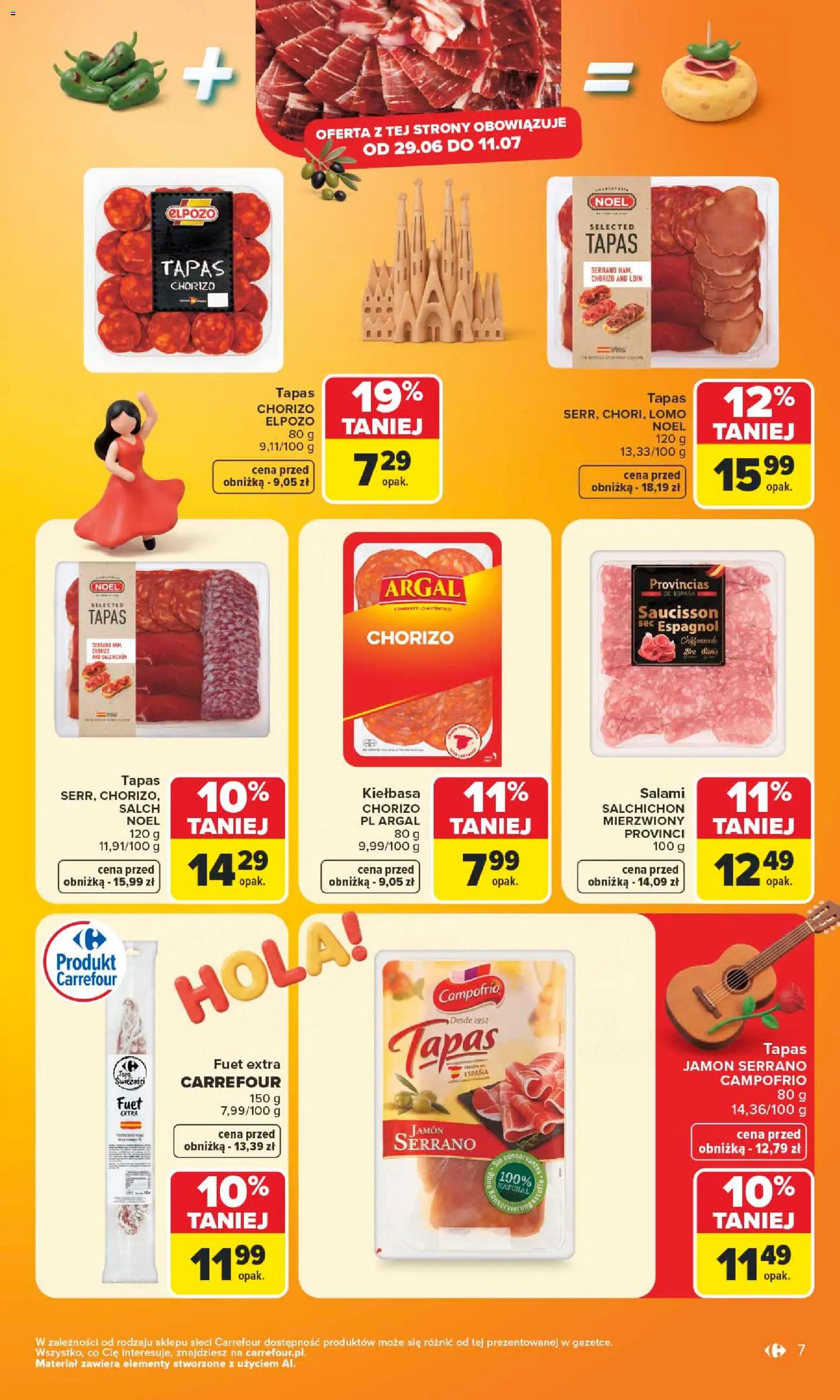 Carrefour gazetka - Kuchnia śródziemnomorska od 29.06.2026 | Strona: 7 | Produkty: Kiełbasa, Fuet, Salami