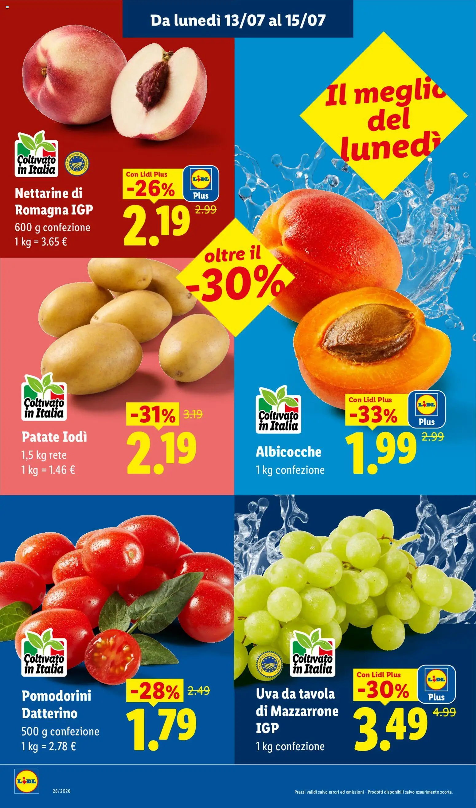 Volantino Lidl del 09/07/2026 | Pagina: 6 | Prodotti: Pomodorini, Patate, Uva, Albicocche