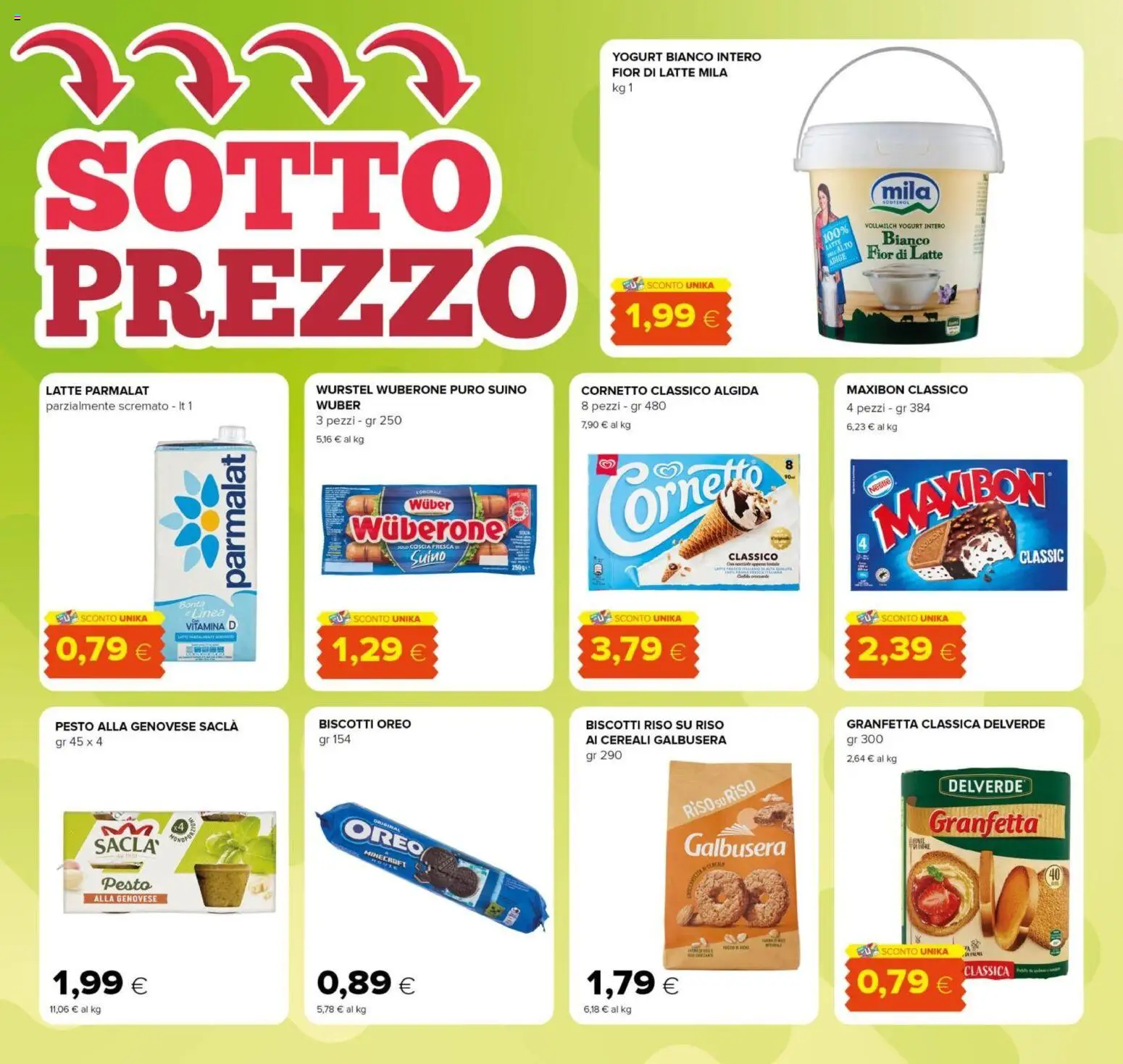 Volantino Oasi del 18.06.2026 | Pagina: 2 | Prodotti: Yogurt, Cornetto, Suino, Wurstel