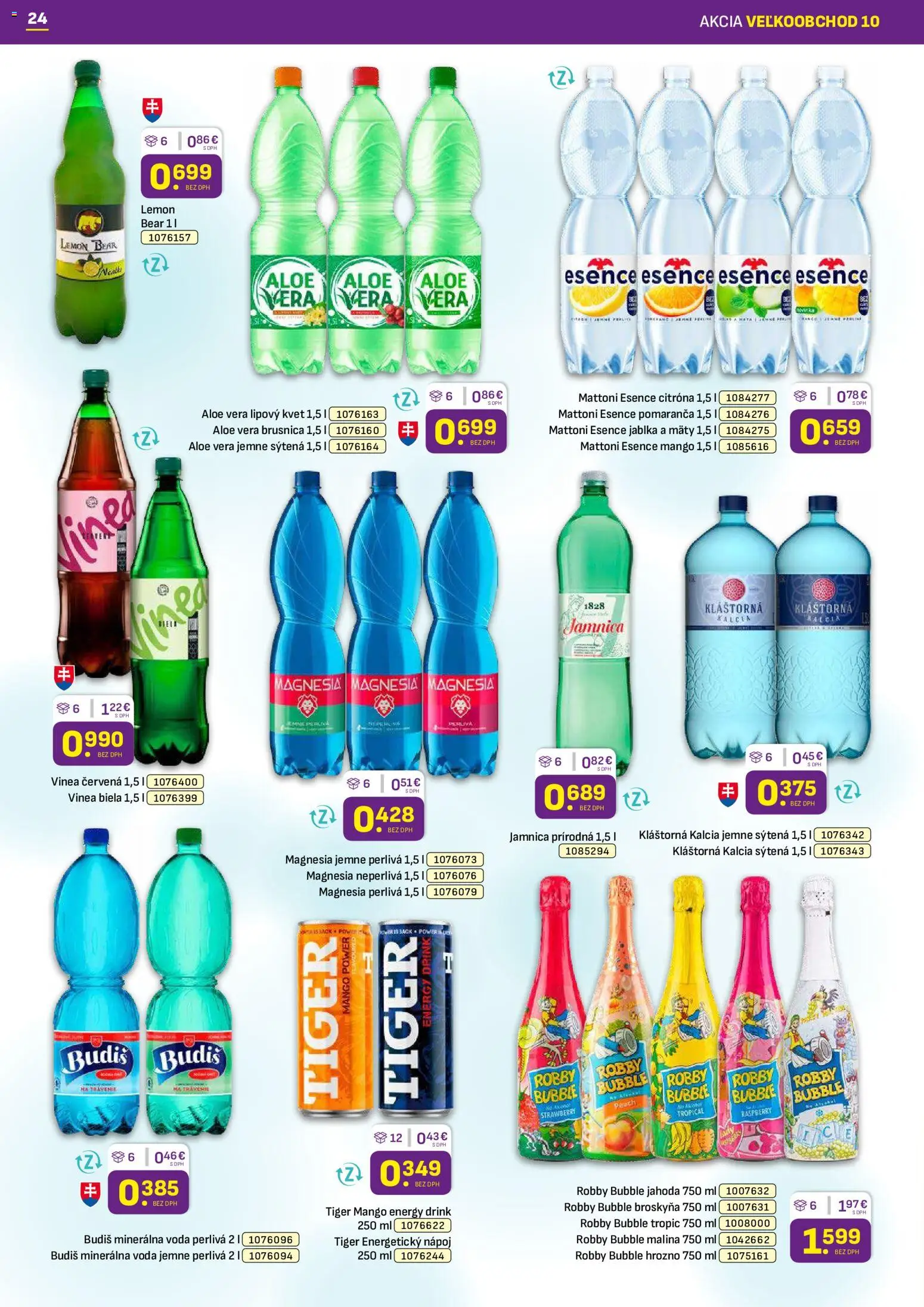 Nové Libex akcie – leták je platný od 18.05.2026 | Strana: 24 | Produkty: Budiš, Minerálna voda, Hrozno, Energetický nápoj