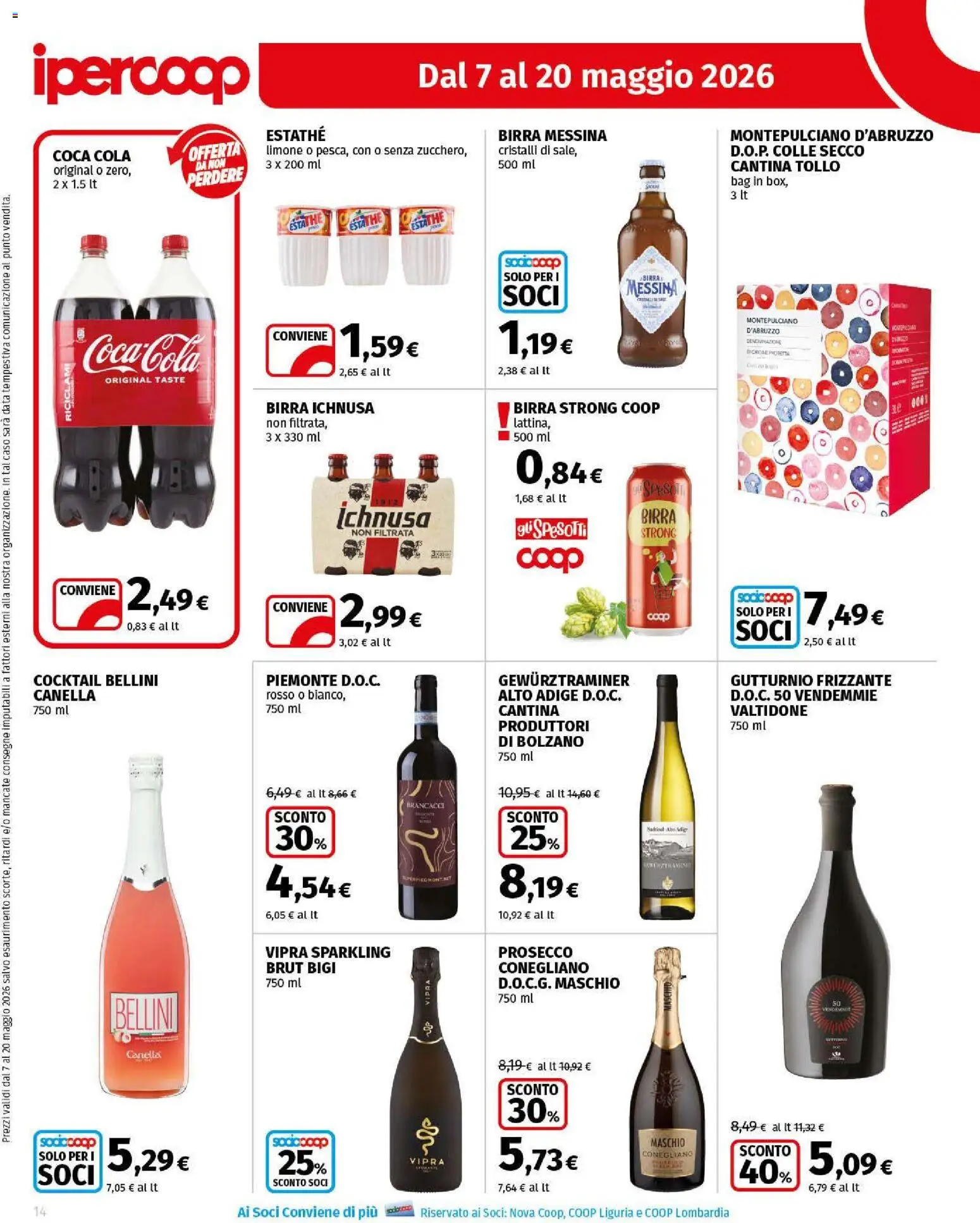 Volantino Ipercoop del 07.05.2026 | Pagina: 14 | Prodotti: Birra, Data, Birra messina, Coca Cola