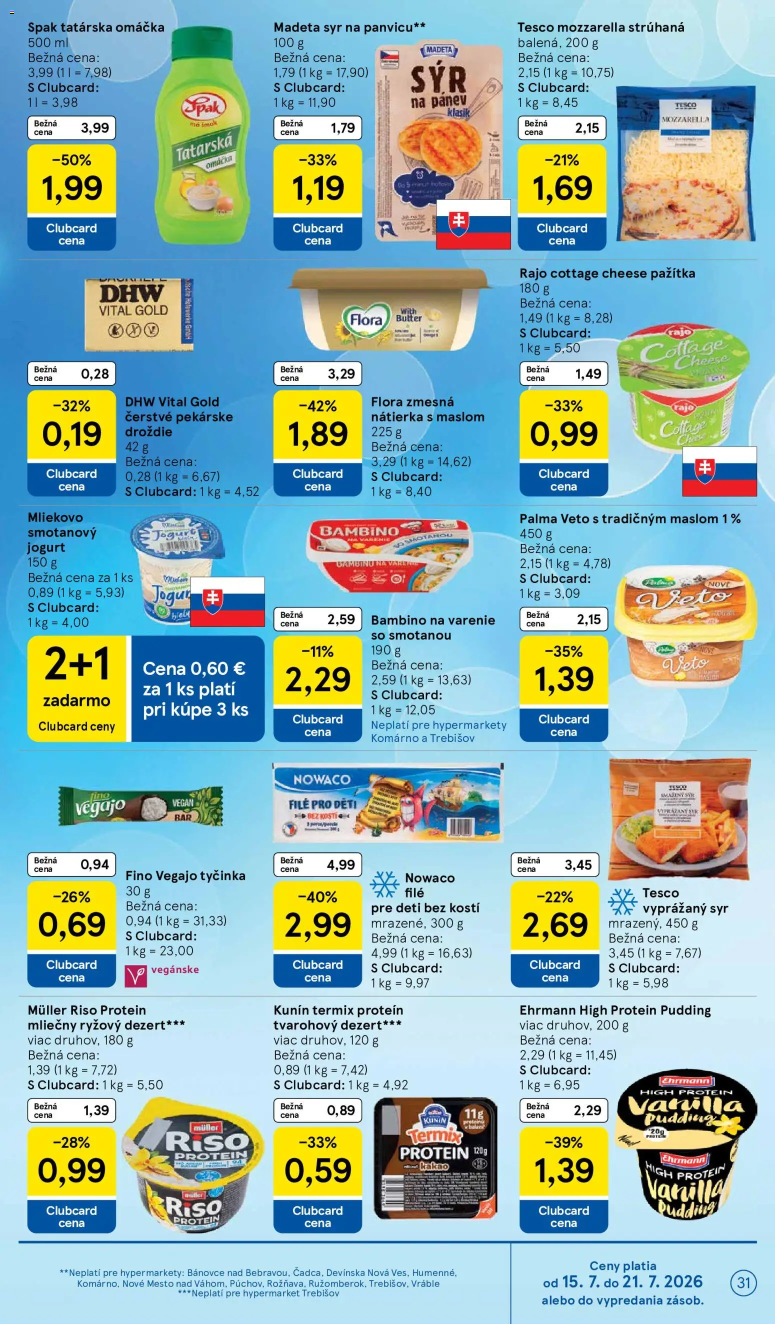 Nové Tesco akcie – leták je platný od 15.07.2026 | Strana: 31 | Produkty: Syr, Jogurt, Termix, Flora