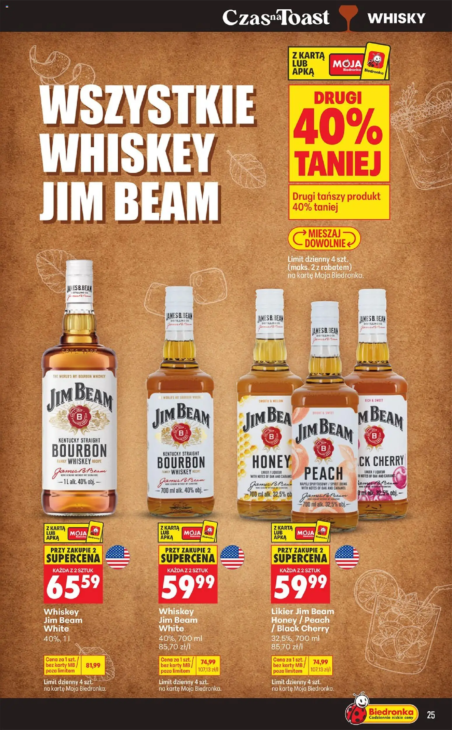 Biedronka gazetka - Czas na toast od 07.09.2026 | Strona: 25 | Produkty: Bourbon, Jim Beam, Jim beam honey, Whisky