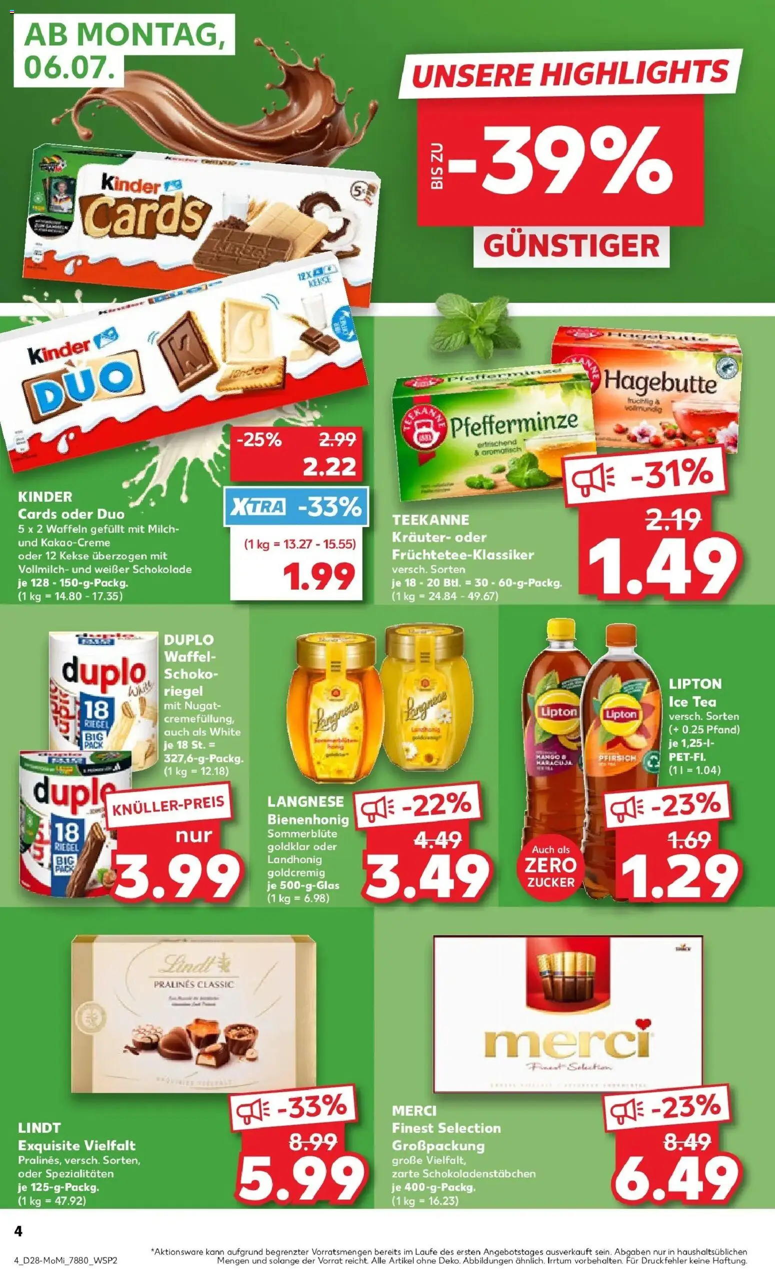 Kaufland Kaufland: Mo-Mi Der Wochenstart – gültig ab 05.07.2026 | Seite: 4 | Produkte: Langnese, Milch, Teekanne, Kekse