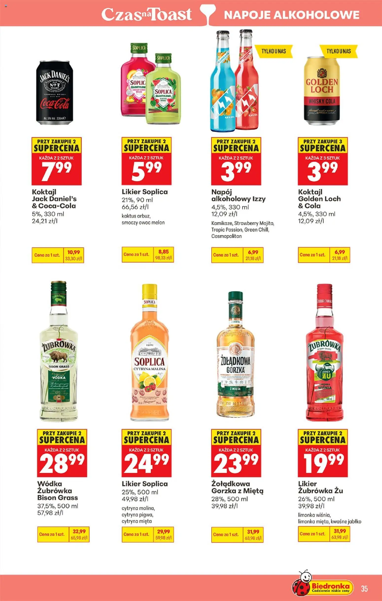 Biedronka gazetka - Czas na toast od 13.07.2026 | Strona: 35 | Produkty: Limonka, Malina, Napoje, Izzy