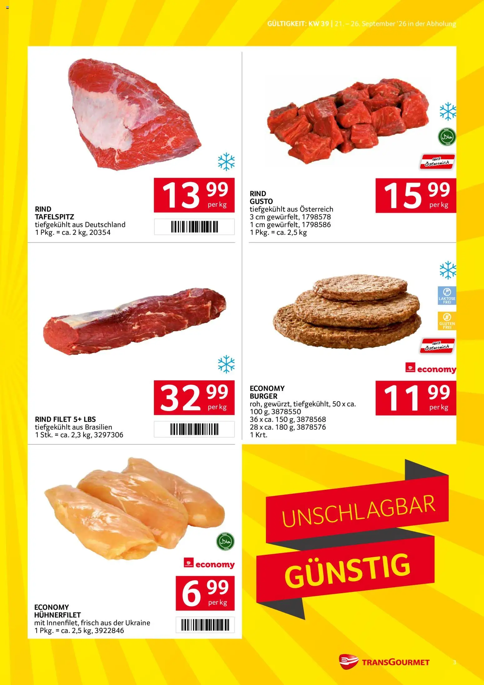 Transgourmet Flugblatt gültig ab 20.09.2026 | Seite: 3 | Produkte: Burger