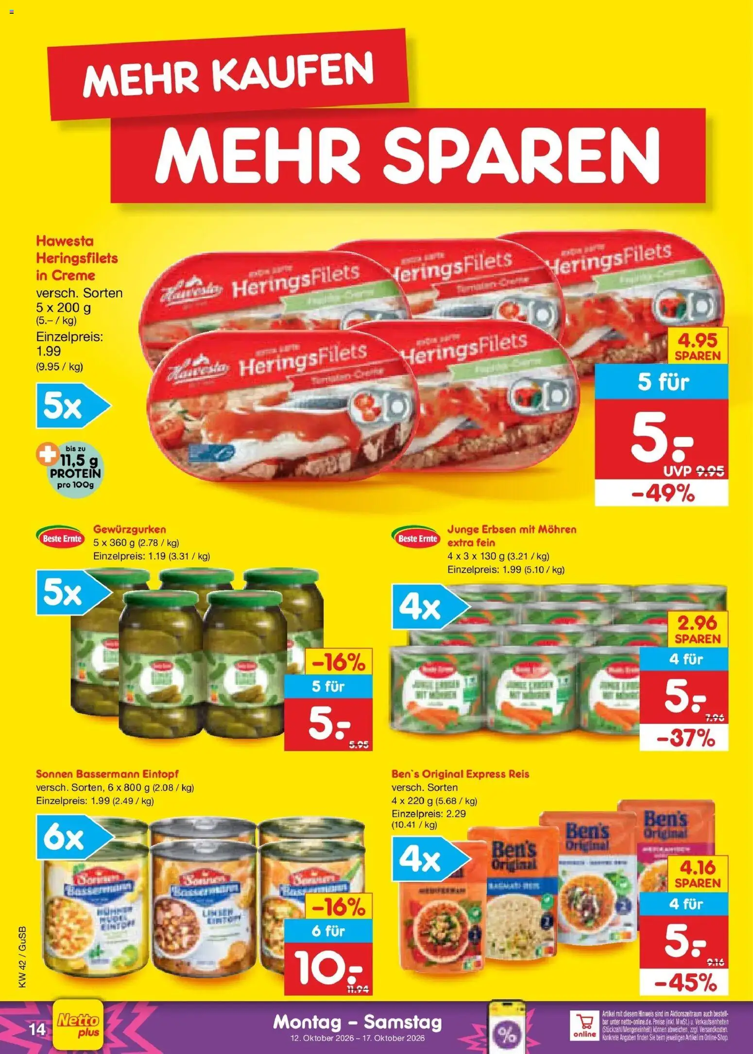 Netto Marken-Discount Prospekt Machern (ab 12.10.2026) » Angebote | Seite: 16 | Produkte: Creme, Mohren, Reis, Erbsen