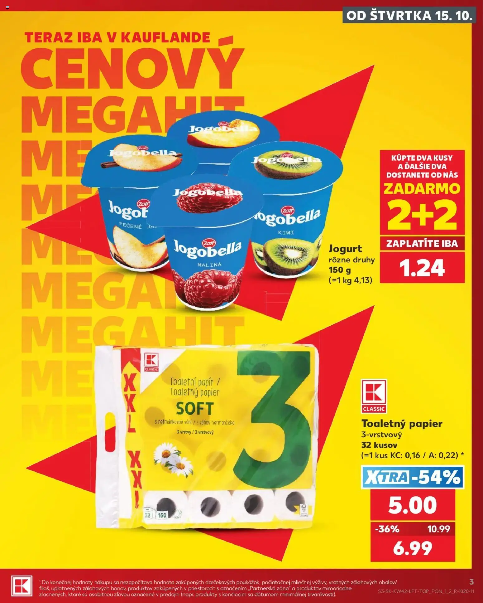 Nové Kaufland akcie – leták je platný od 15.10.2026 | Strana: 3 | Produkty: Jogurt, Toaletný papier, Kiwi