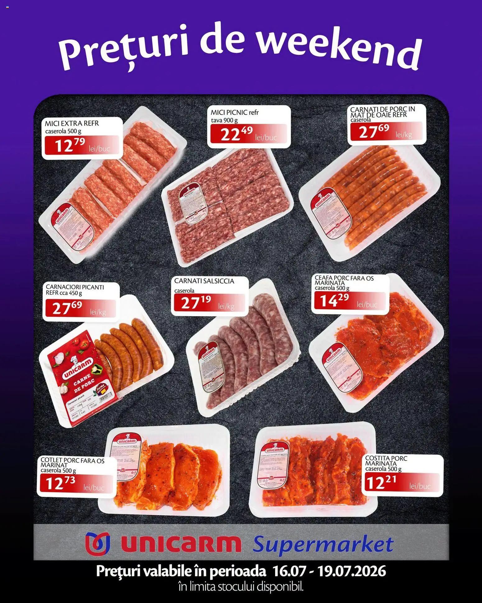 Noul catalog Unicarm – valabil de la 16.07.2026 | Pagină: 2 | Produse: Lait de coco, Cotlet porc, Mici, Cârnați