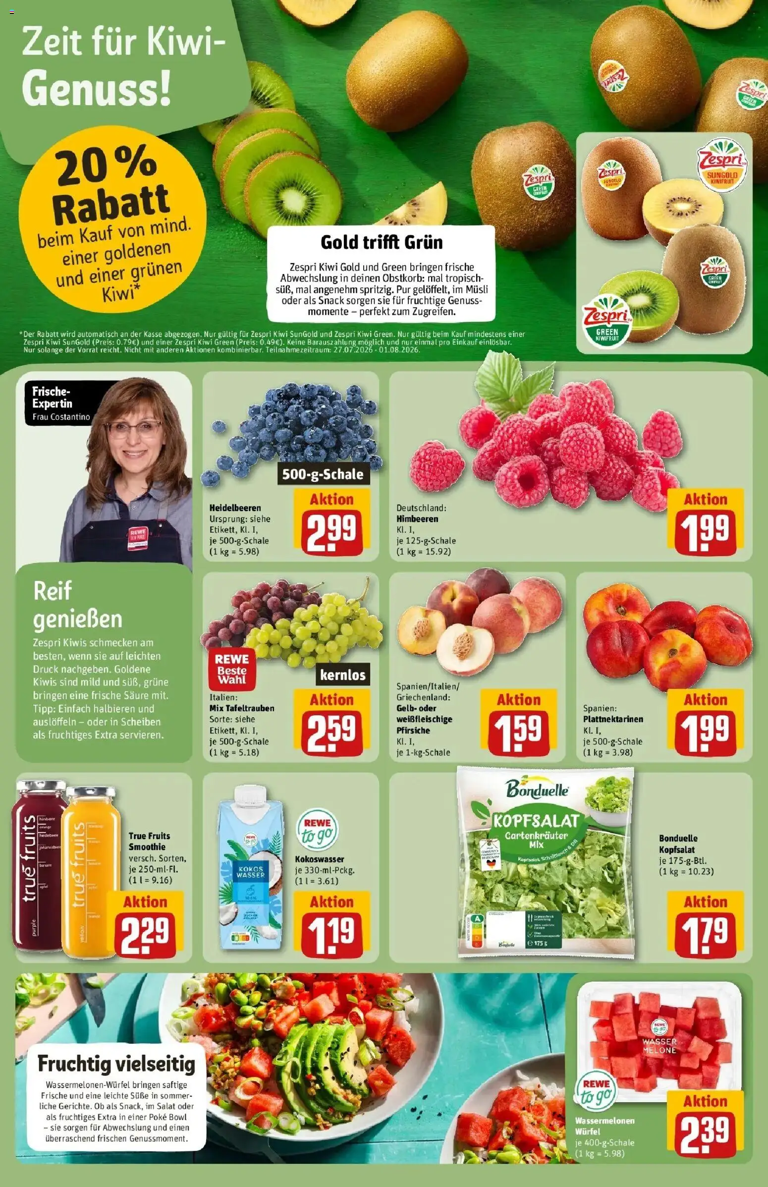 Rewe Prospekt Oldenburg – gültig ab 27.07.2026 | Seite: 6 | Produkte: Musli, Melone, Himbeere, Salat