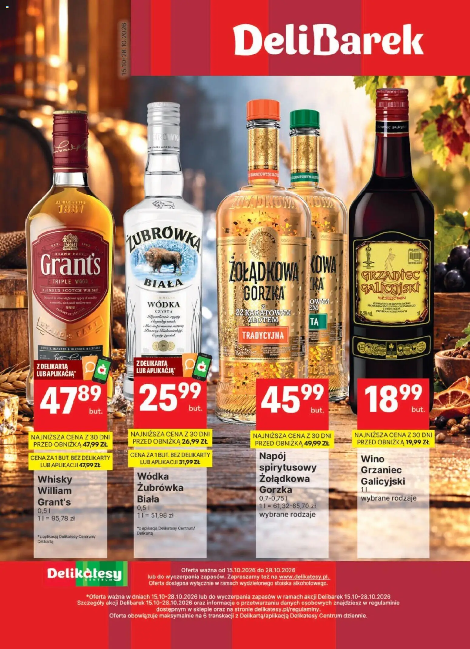 Delikatesy Centrum gazetka - DeliBarek od 15.10.2026 | Strona: 1 | Produkty: Grant's, Delikatesy, Wino, Wódka