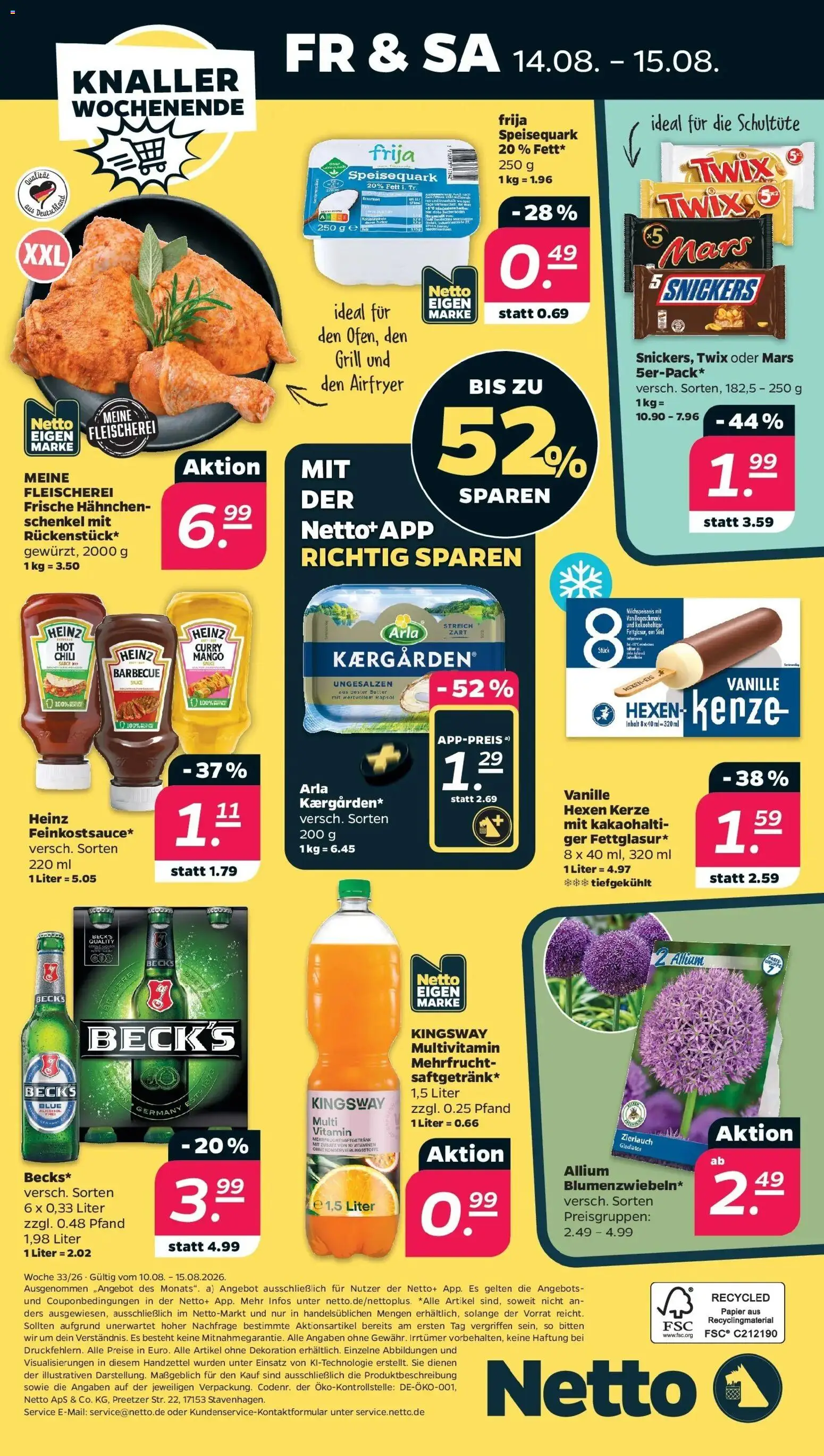 Netto - Netto APS : Wochenangebote ab 10.08.2026 → Angebote nächste Woche | Seite: 32 | Produkte: Hahnchen, Butter, Mars, Twix