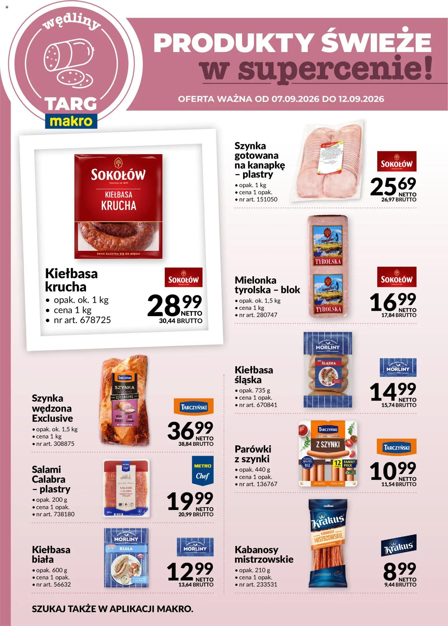 Makro gazetka - Produkty świeże w supercenie od 07.09.2026 | Strona: 2 | Produkty: Parówki z szynki, Kabanosy, Parówki, Salami