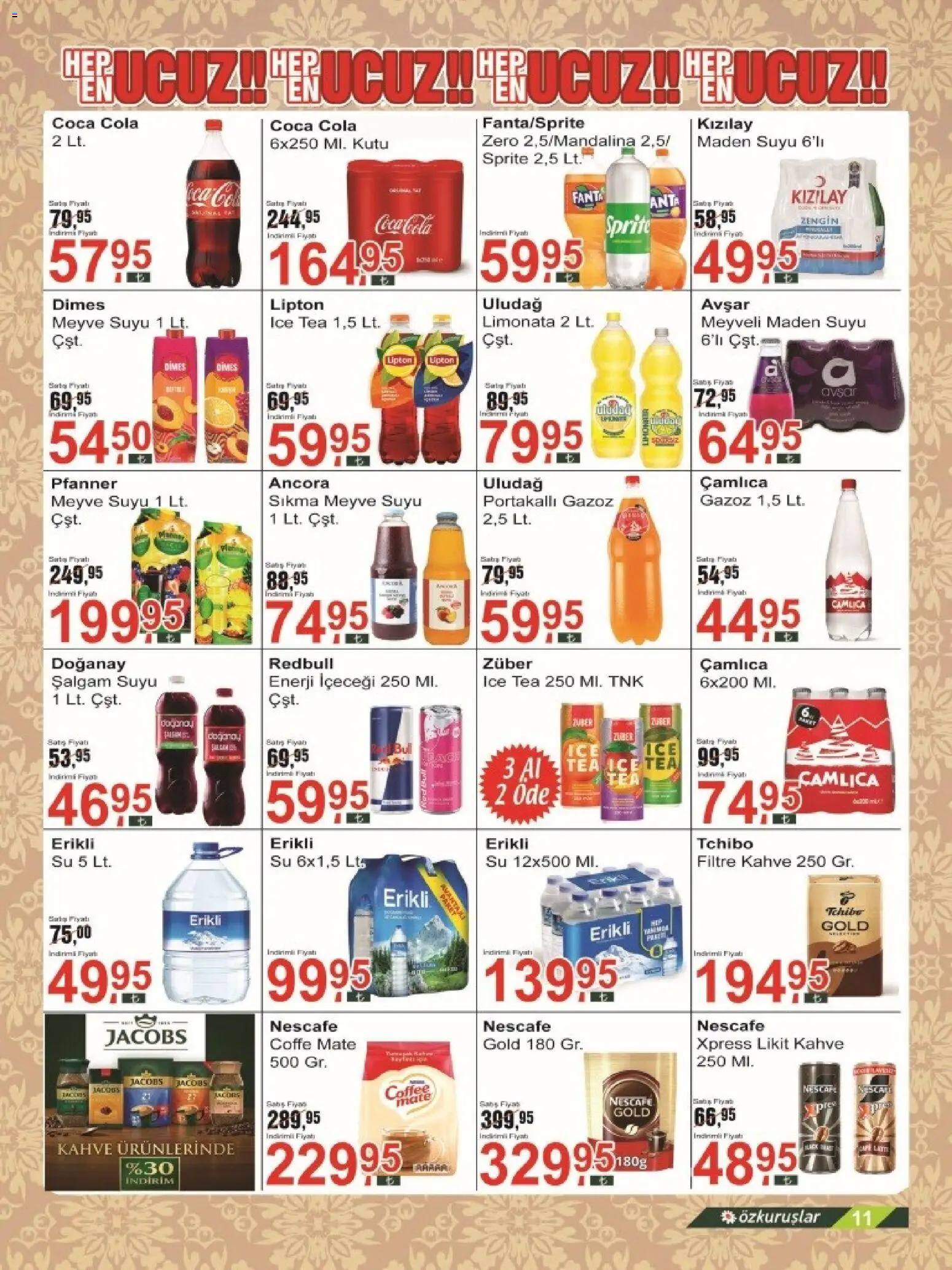 Özkuruşlar Katalog - 21.05.2026 tarihinden itibaren geçerlidir | Sayfa: 11 | Ürünler: Limonata, Su, Sprite, Ice tea