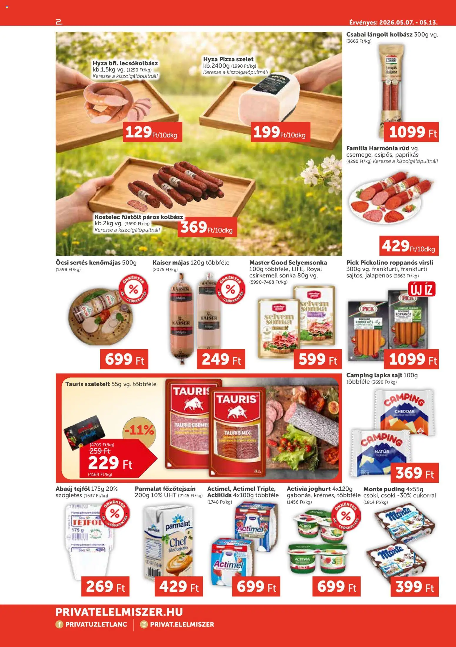 PRIVÁT akciós ujság - amely érvényes a következő dátumtól: 07.05.2026 | Oldal: 2 | Termékek: Jalapenos, Actimel, Sonka, Csirkemell