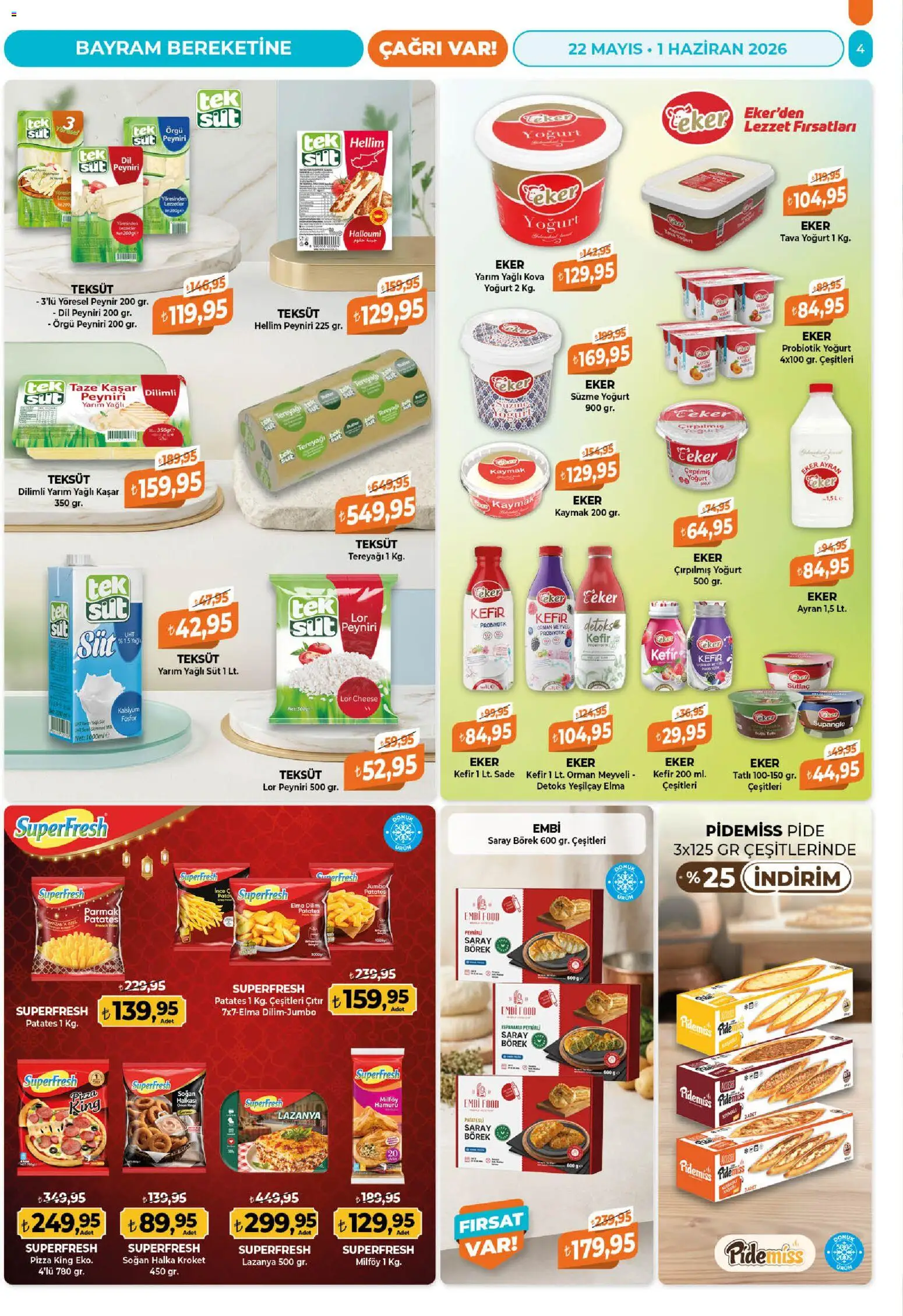 Çağrı Market Katalog - 22.05.2026 tarihinden itibaren geçerlidir | Sayfa: 4 | Ürünler: Kefir, Tereyağı, Peynir, Patates