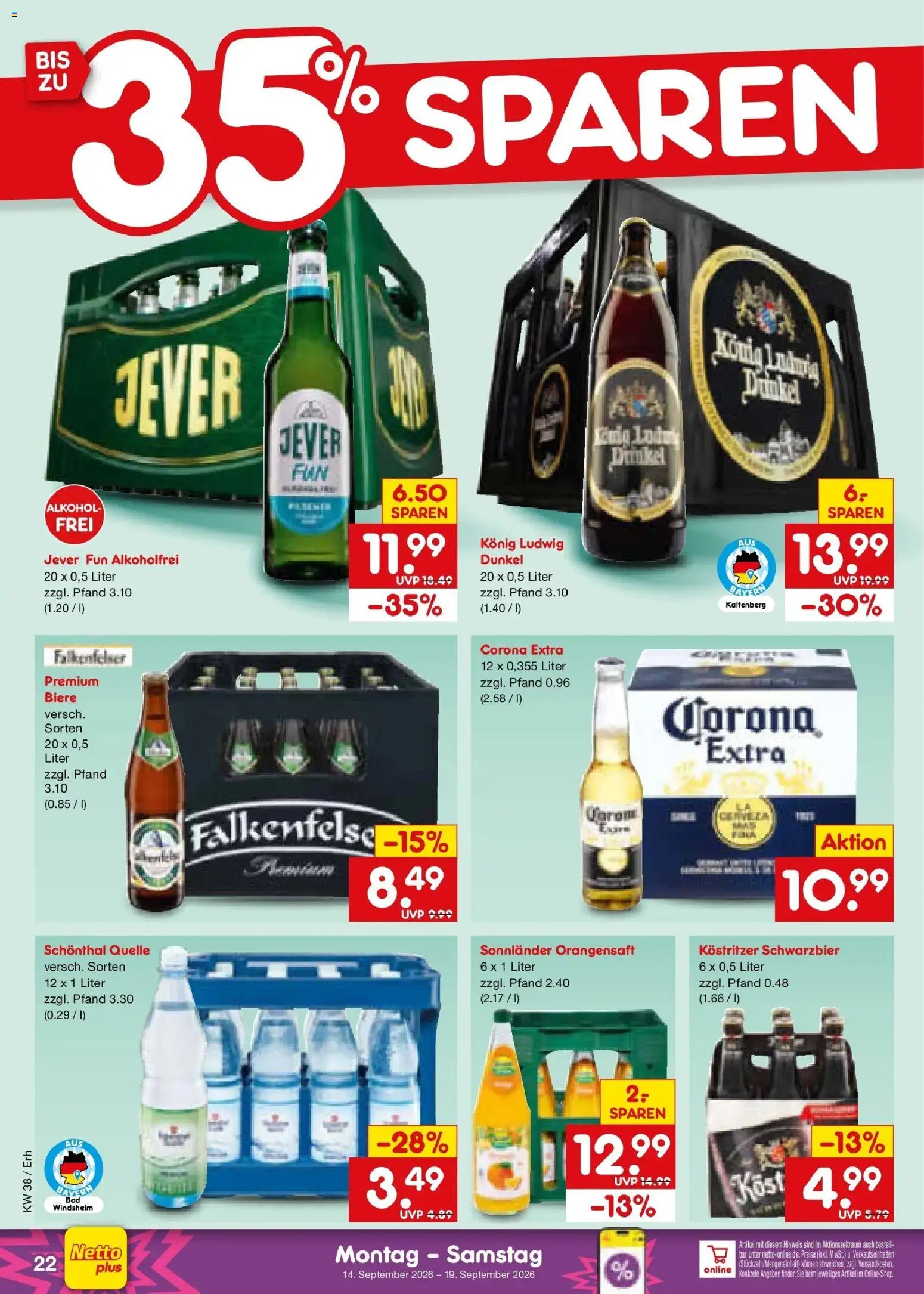 Netto Marken-Discount Prospekt Velden – gültig ab 14.09.2026 | Seite: 32 | Produkte: Kostritzer, Orangensaft, Alkohol, Jever