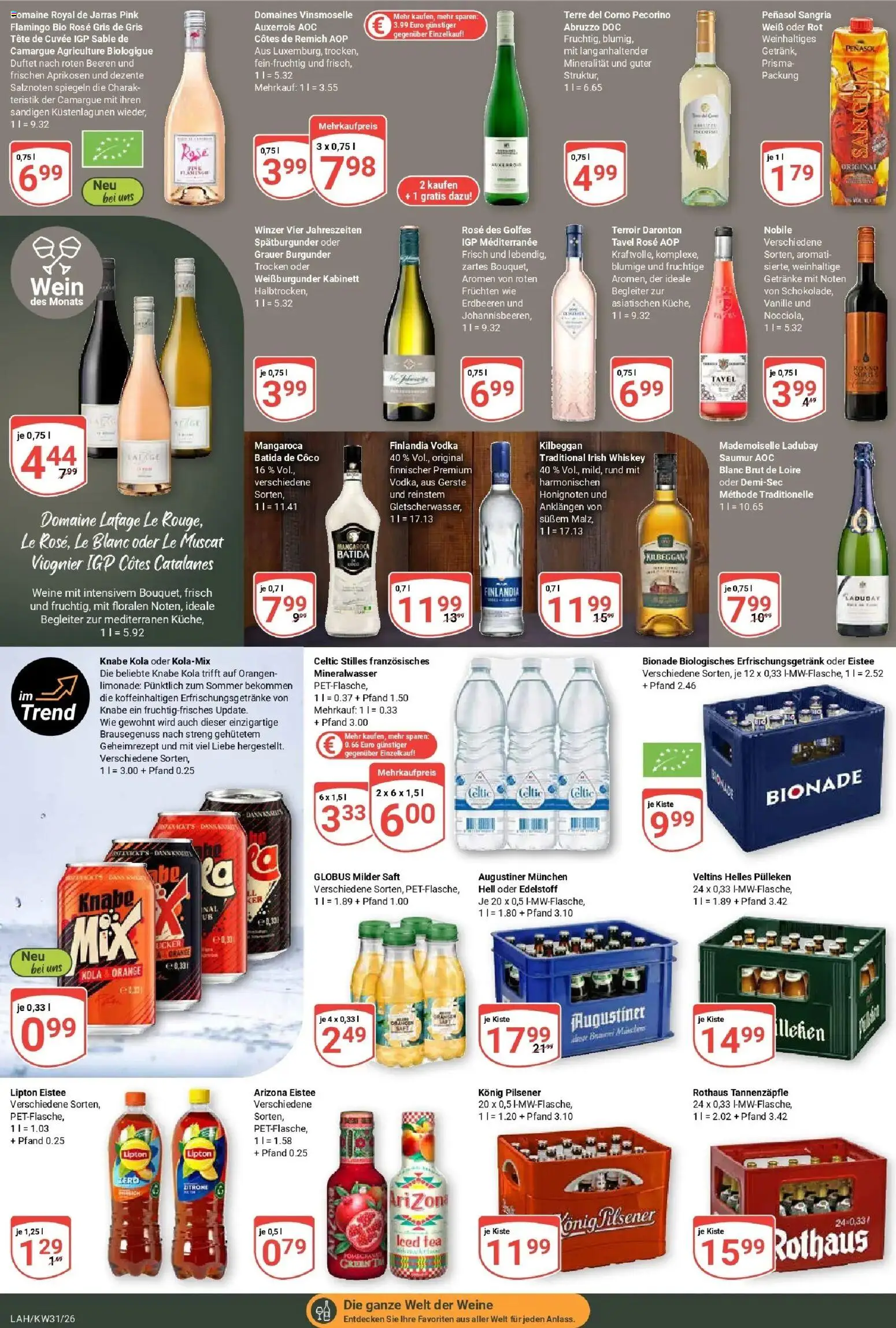 Globus Prospekt Lahnstein – gültig ab 27.07.2026 | Seite: 14 | Produkte: Helles pulleken, Konig pilsener, Limonade, Mineralwasser