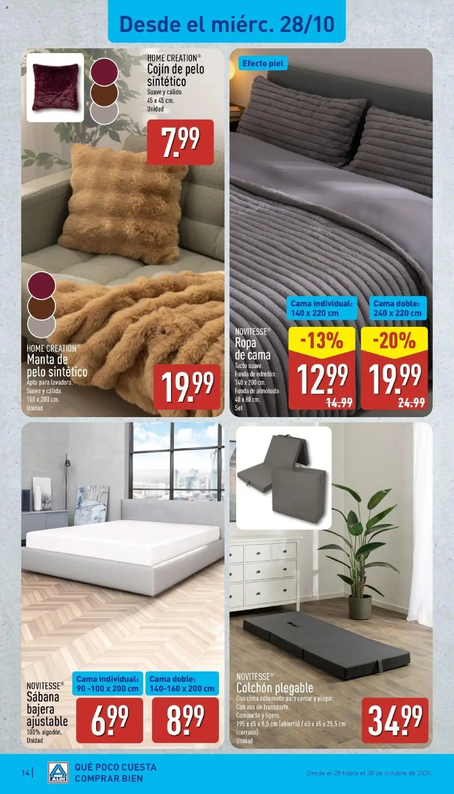 Aldi - Qué poco cuesta comprar bien │ válido desde el 26/10/2026 | Página: 14 | Productos: Edredón, Ropa, Lavadora, Almohada