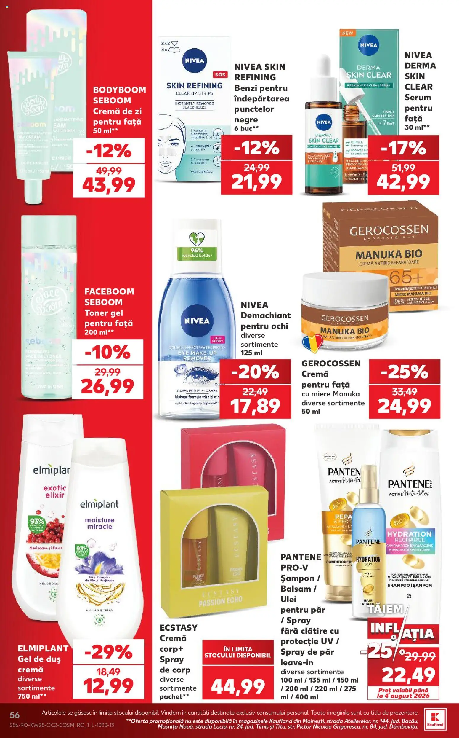 Noul catalog Kaufland – valabil de la 08.07.2026 | Pagină: 56 | Produse: Şerit ödül, Demachiant, Toner, Duș
