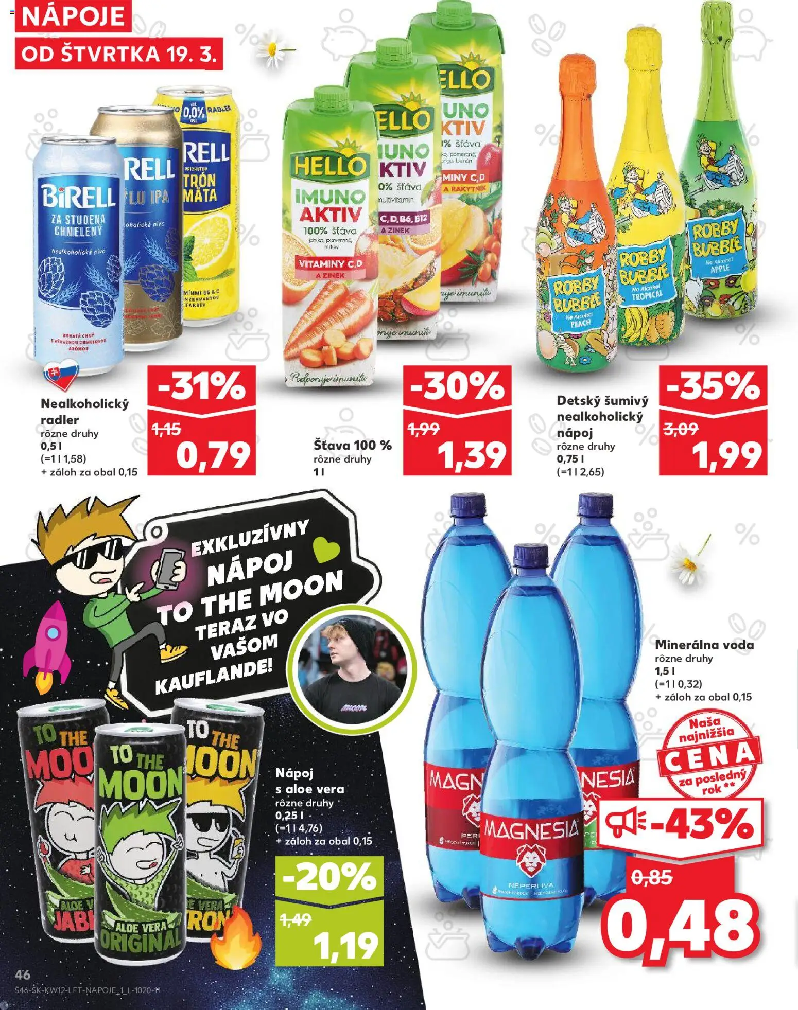 Nové Kaufland akcie – leták je platný od 19.03.2026 | Strana: 46 | Produkty: Birell, Apple, Minerálna voda, Alkohol